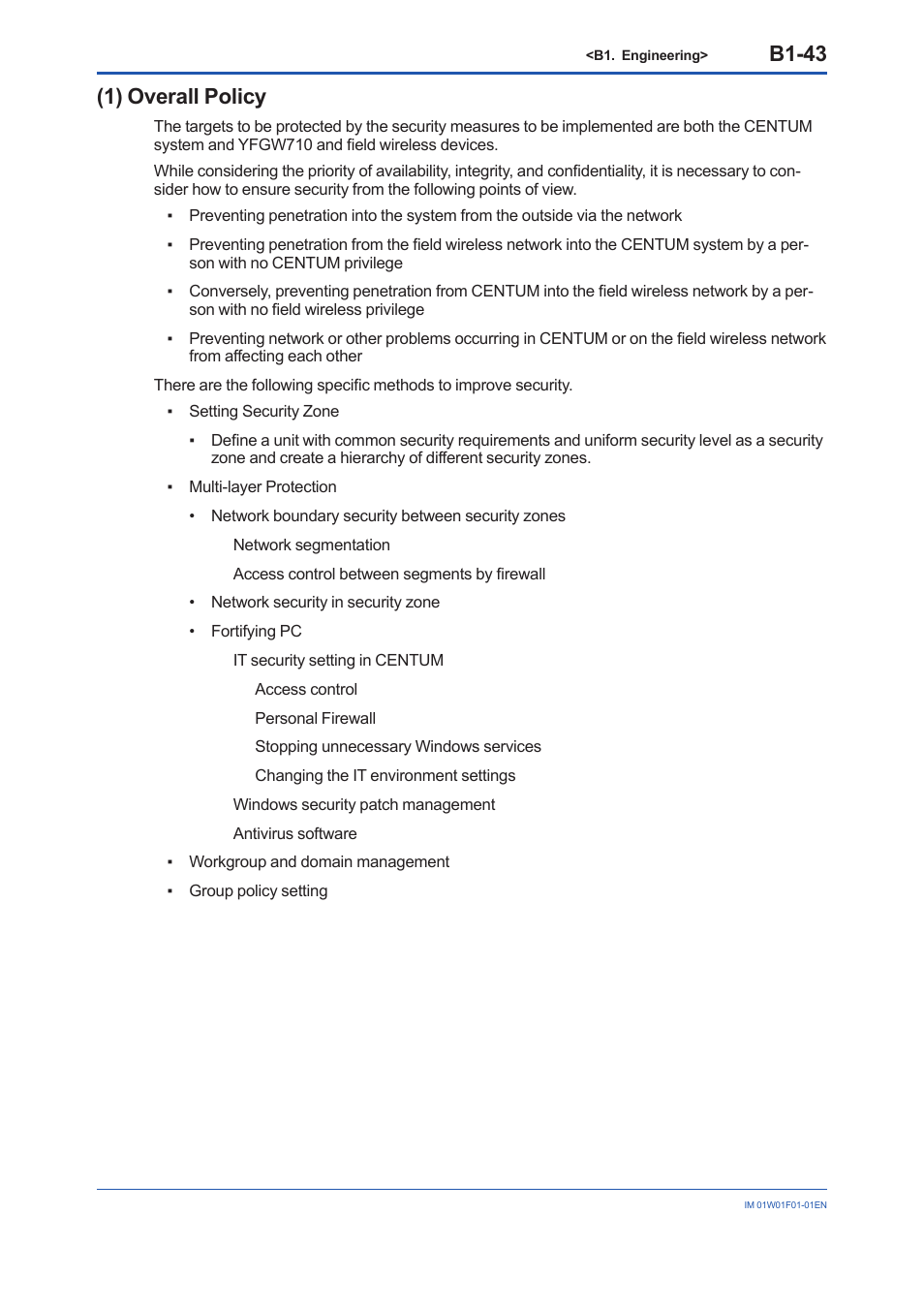 B1-43, 1) overall policy | Yokogawa YFGW710 User Manual | Page 107 / 194