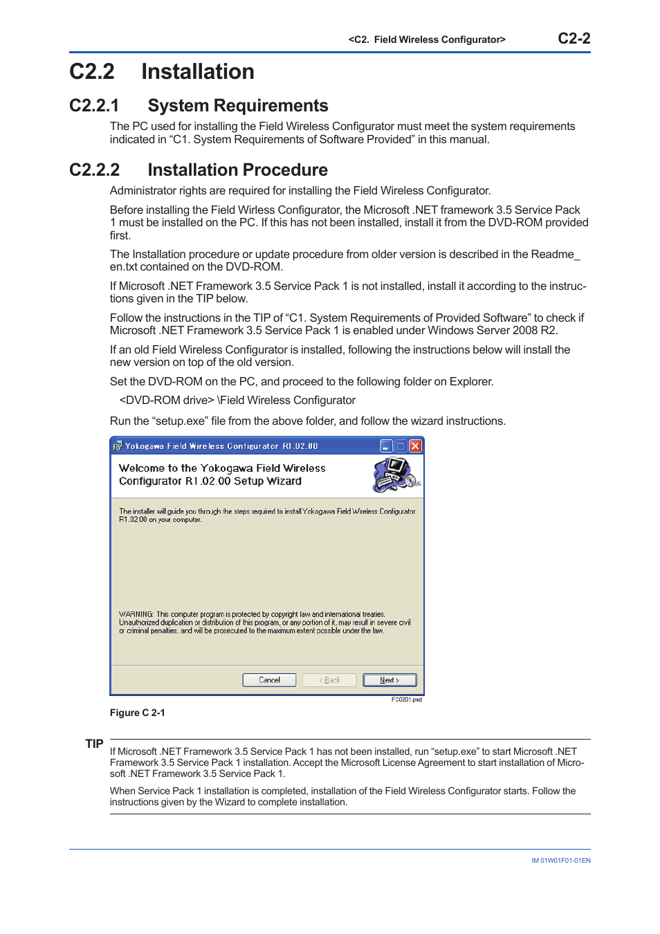 C2.2 installation, C2.2.1 system requirements, C2.2.2 installation procedure | C2.2, C2.2.2, C2-2 | Yokogawa YFGW710 User Manual | Page 123 / 194