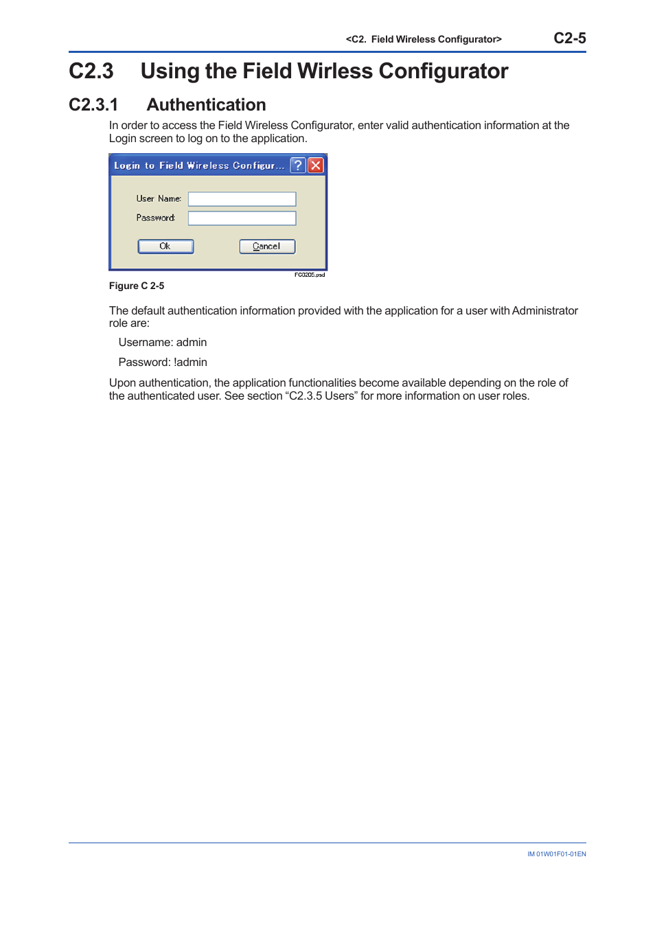 C2.3 using the field wirless configurator, C2.3.1 authentication, C2.3 | C2-5 | Yokogawa YFGW710 User Manual | Page 126 / 194