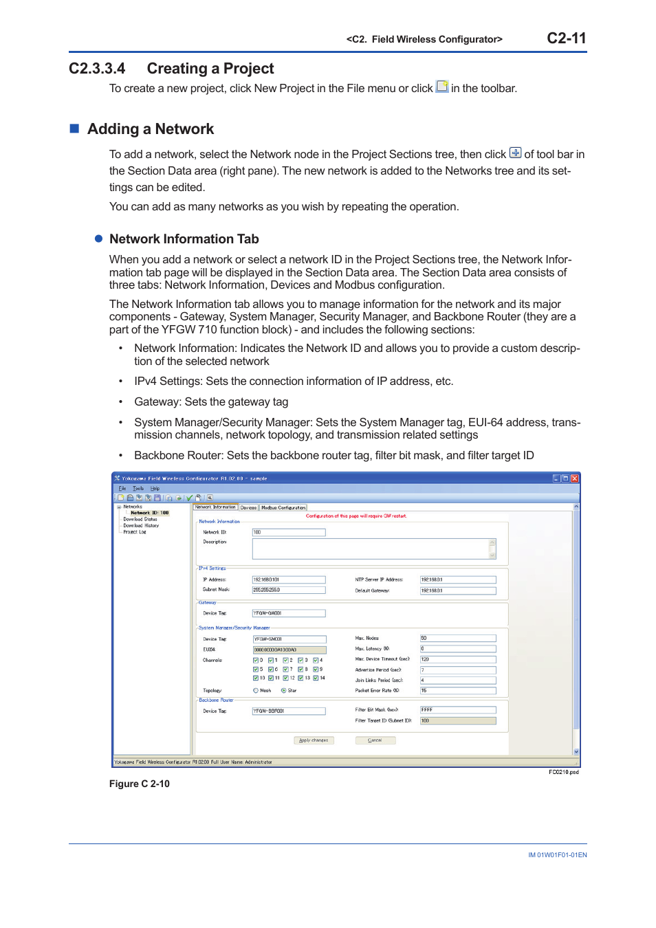 C2.3.3.4 creating a project, C2-11, Nadding a network | Yokogawa YFGW710 User Manual | Page 132 / 194
