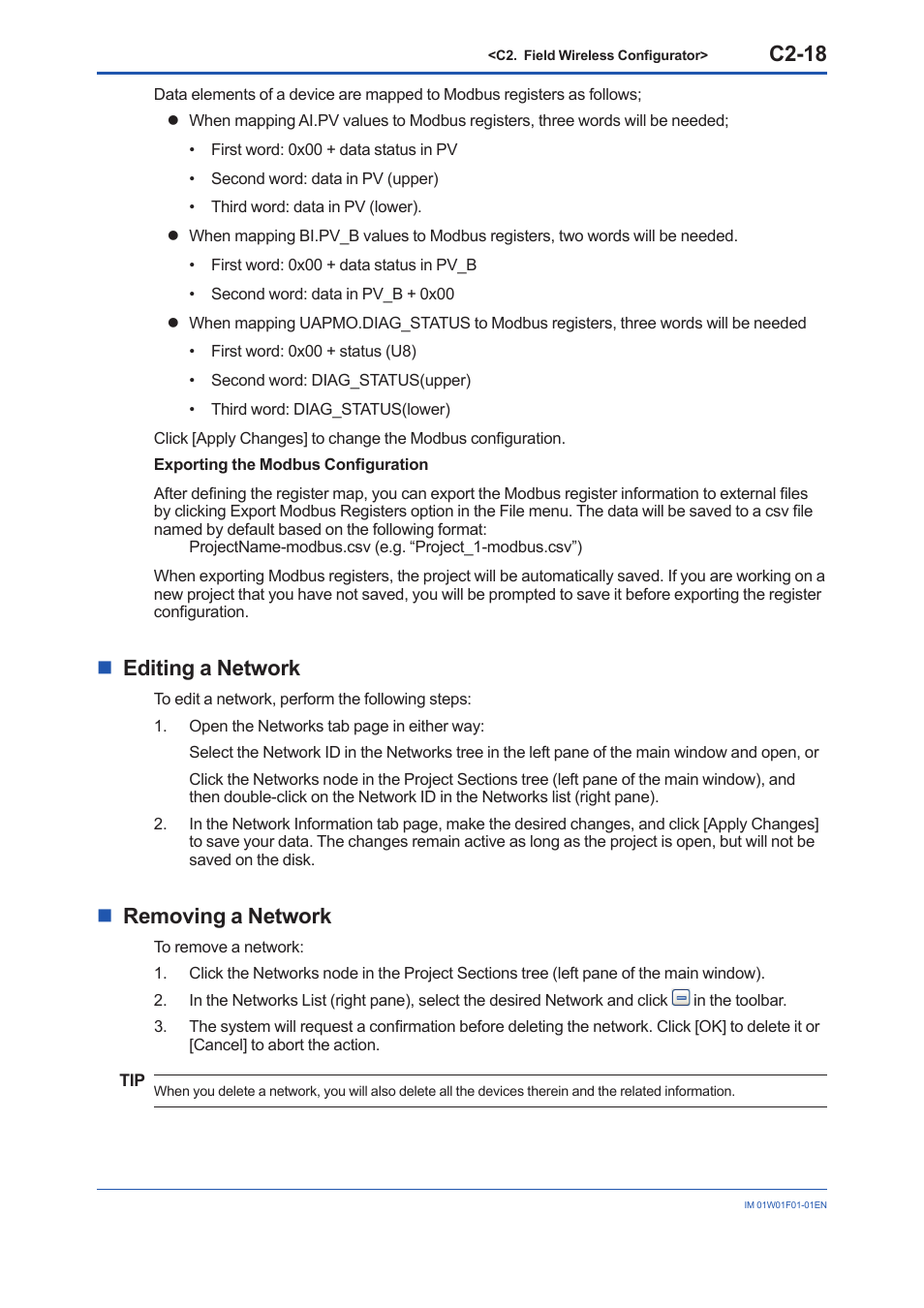 C2-18, Nediting a network, Nremoving a network | Yokogawa YFGW710 User Manual | Page 139 / 194