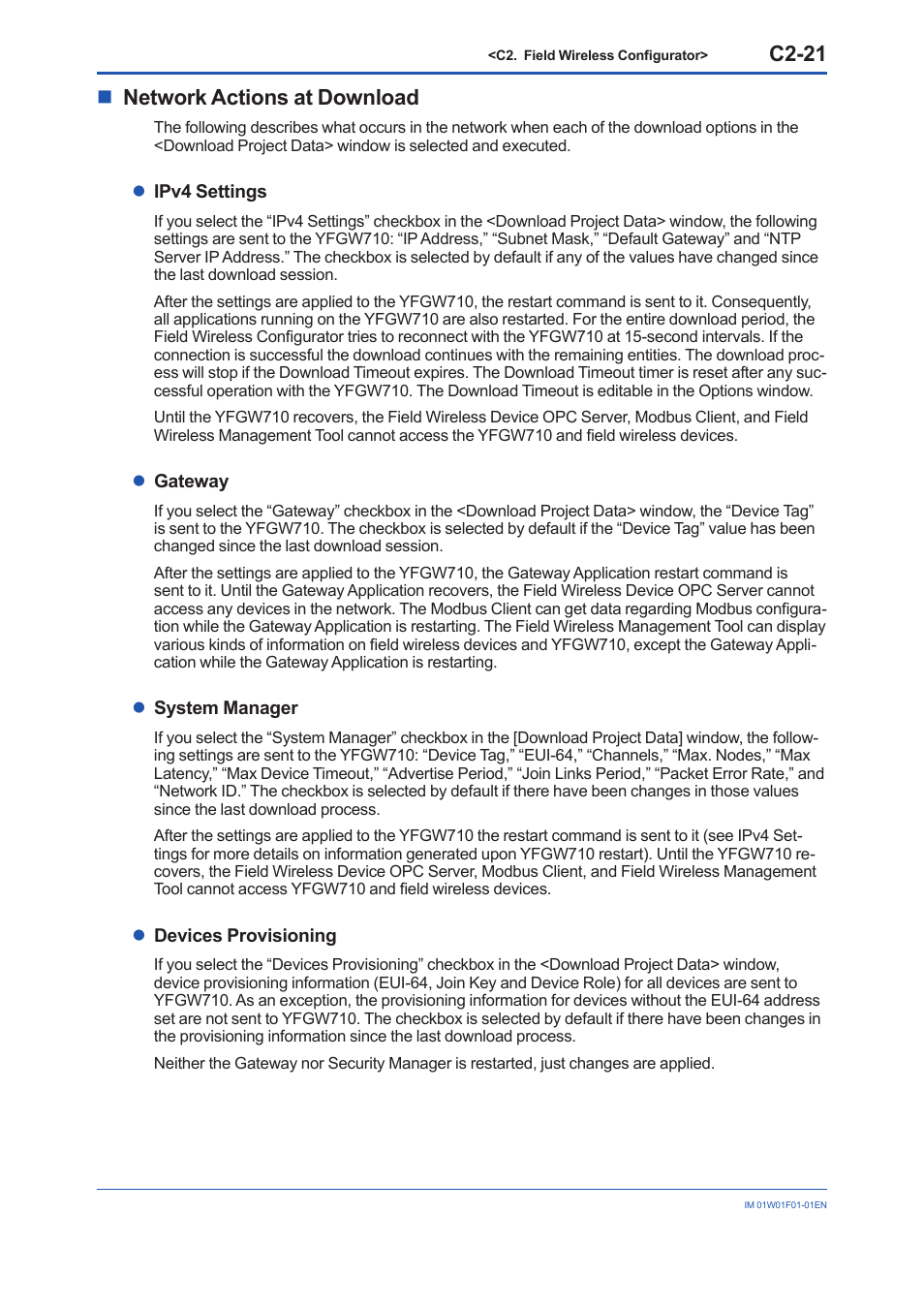C2-21, Nnetwork actions at download | Yokogawa YFGW710 User Manual | Page 142 / 194