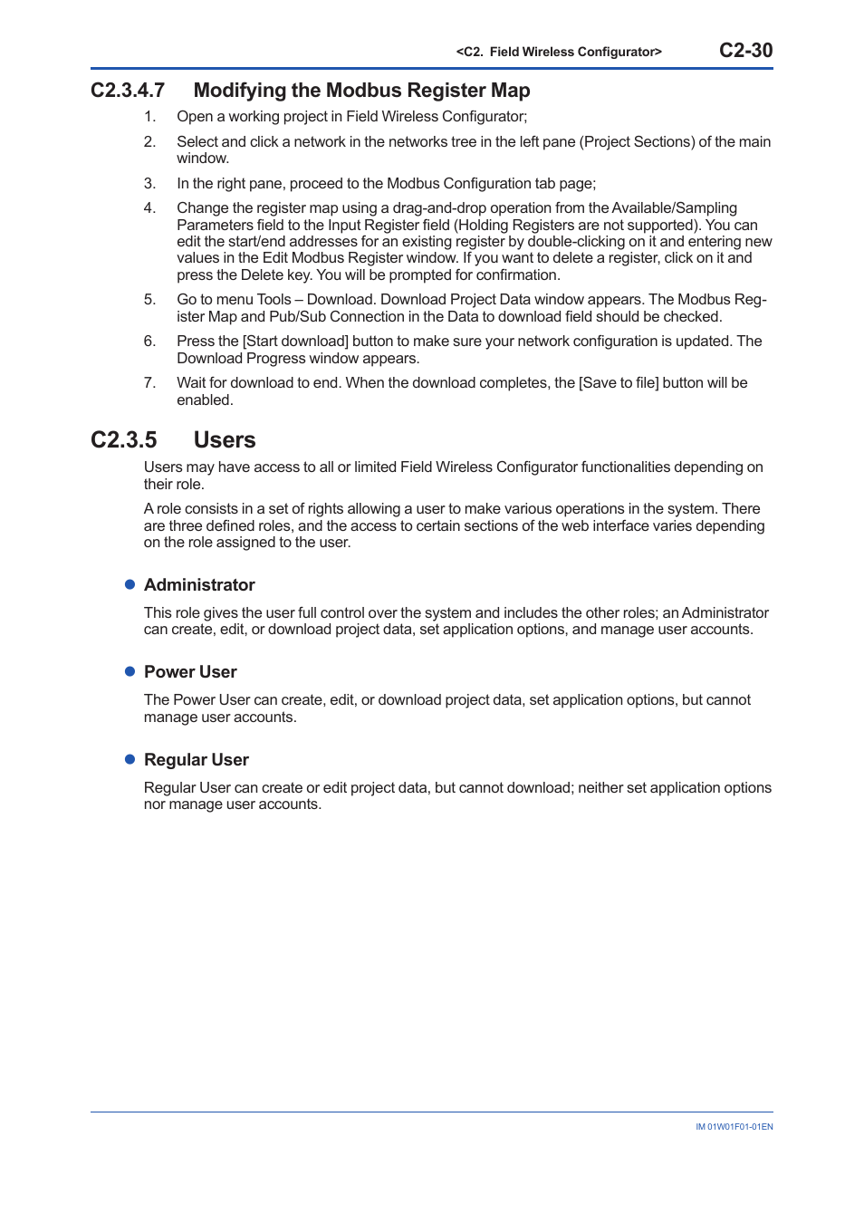 C2.3.4.7 modifying the modbus register map, C2.3.5 users, C2.3.5 | C2-30 | Yokogawa YFGW710 User Manual | Page 151 / 194