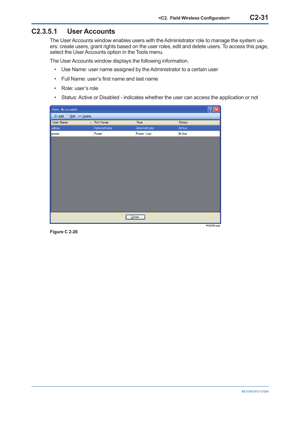 C2.3.5.1 user accounts, C2-31 | Yokogawa YFGW710 User Manual | Page 152 / 194