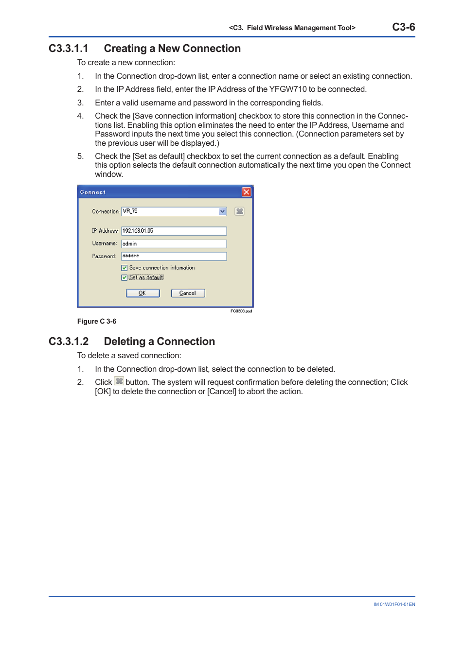 C3.3.1.1 creating a new connection, C3.3.1.2 deleting a connection, C3-6 | Yokogawa YFGW710 User Manual | Page 160 / 194
