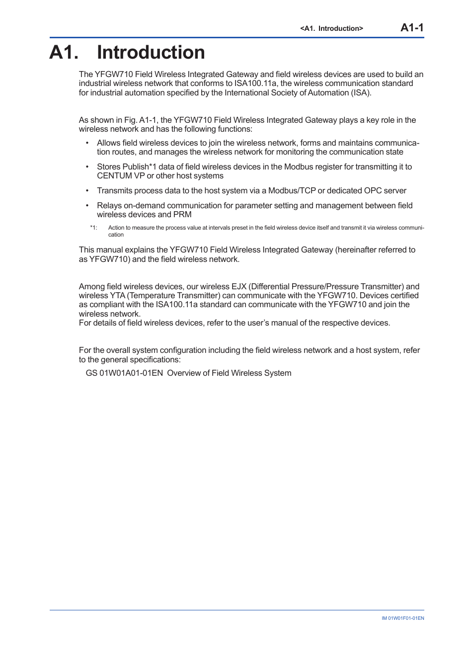 A1. introduction, A1-1 | Yokogawa YFGW710 User Manual | Page 18 / 194