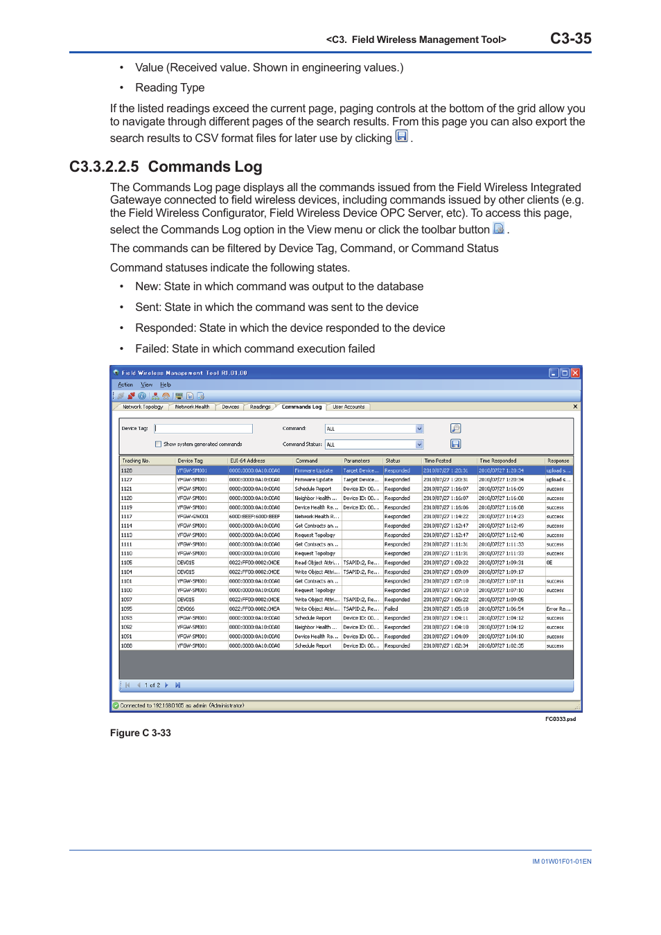 C3.3.2.2.5 commands log, C3-35 | Yokogawa YFGW710 User Manual | Page 189 / 194