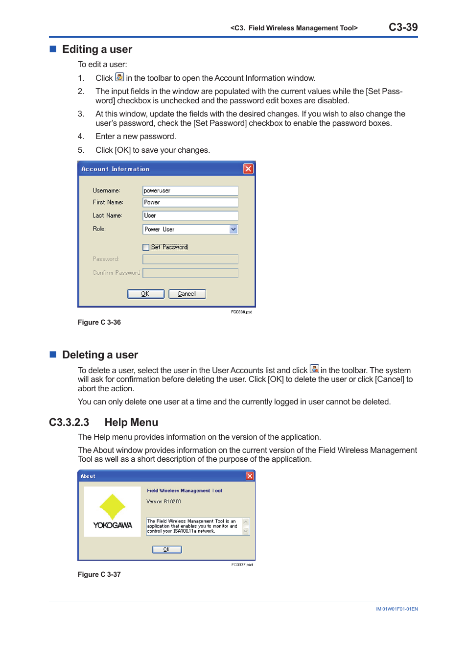 C3.3.2.3 help menu, C3-39, Nediting a user | Ndeleting a user | Yokogawa YFGW710 User Manual | Page 193 / 194