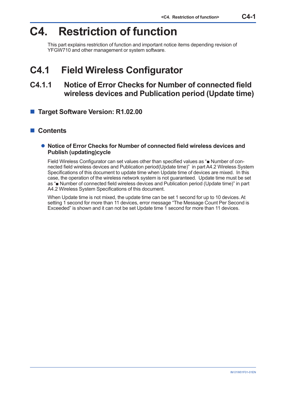 C4. restriction of function, C4.1 field wireless configurator, C4.1 | Yokogawa YFGW710 User Manual | Page 194 / 194
