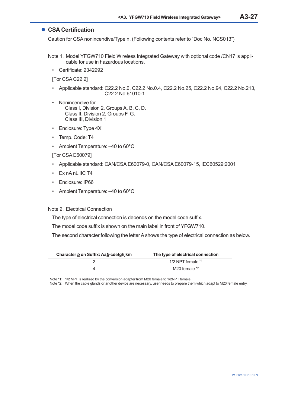 A3-27, Lcsa certification | Yokogawa YFGW710 User Manual | Page 47 / 194