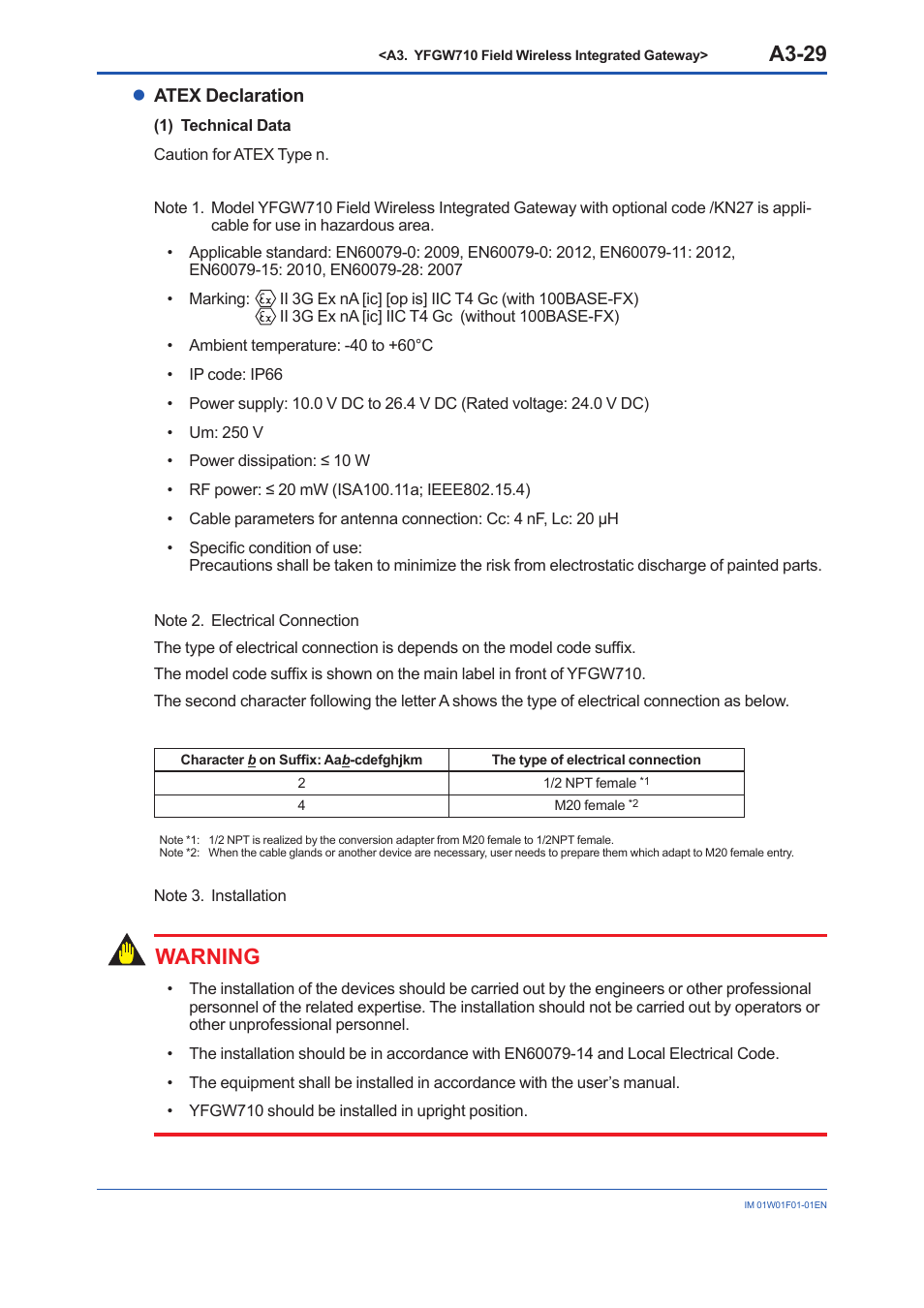 A3-29, Warning, Latex declaration | Yokogawa YFGW710 User Manual | Page 49 / 194