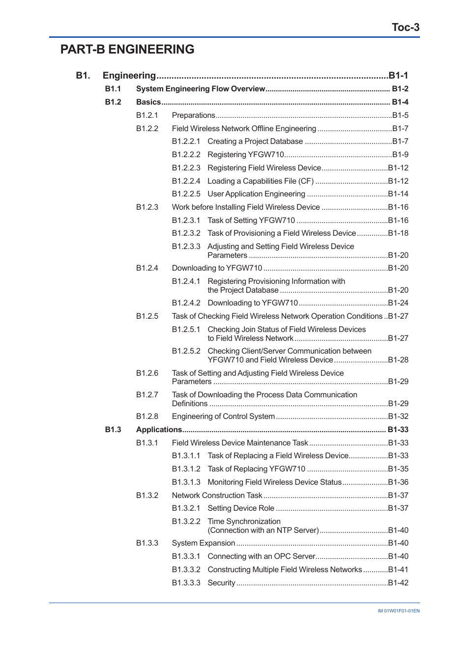Part-b engineering, Toc-3 | Yokogawa YFGW710 User Manual | Page 5 / 194