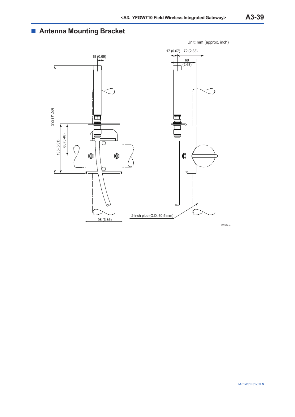 A3-39, Nantenna mounting bracket | Yokogawa YFGW710 User Manual | Page 59 / 194