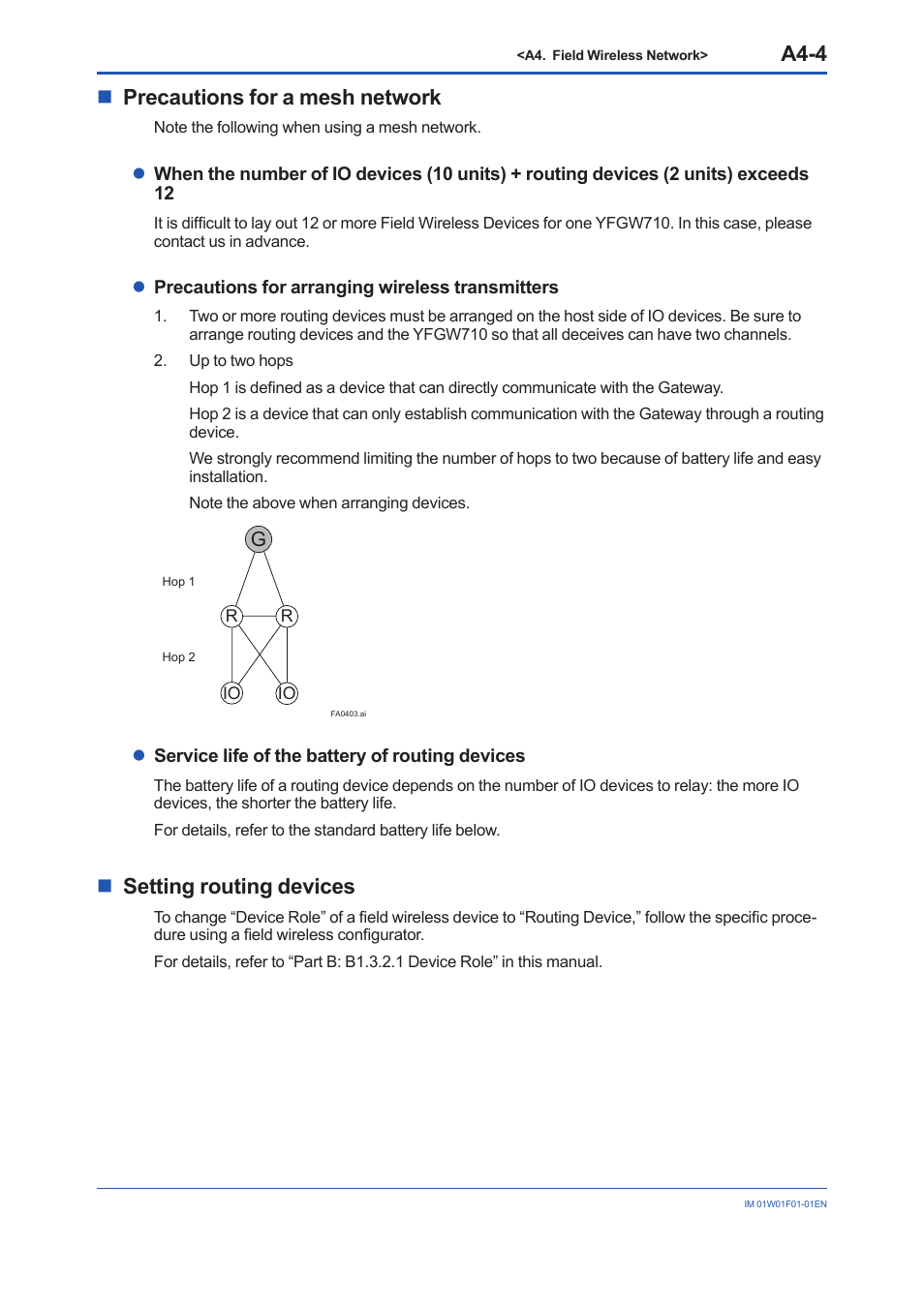 A4-4, Nprecautions for a mesh network, Nsetting routing devices | Yokogawa YFGW710 User Manual | Page 63 / 194