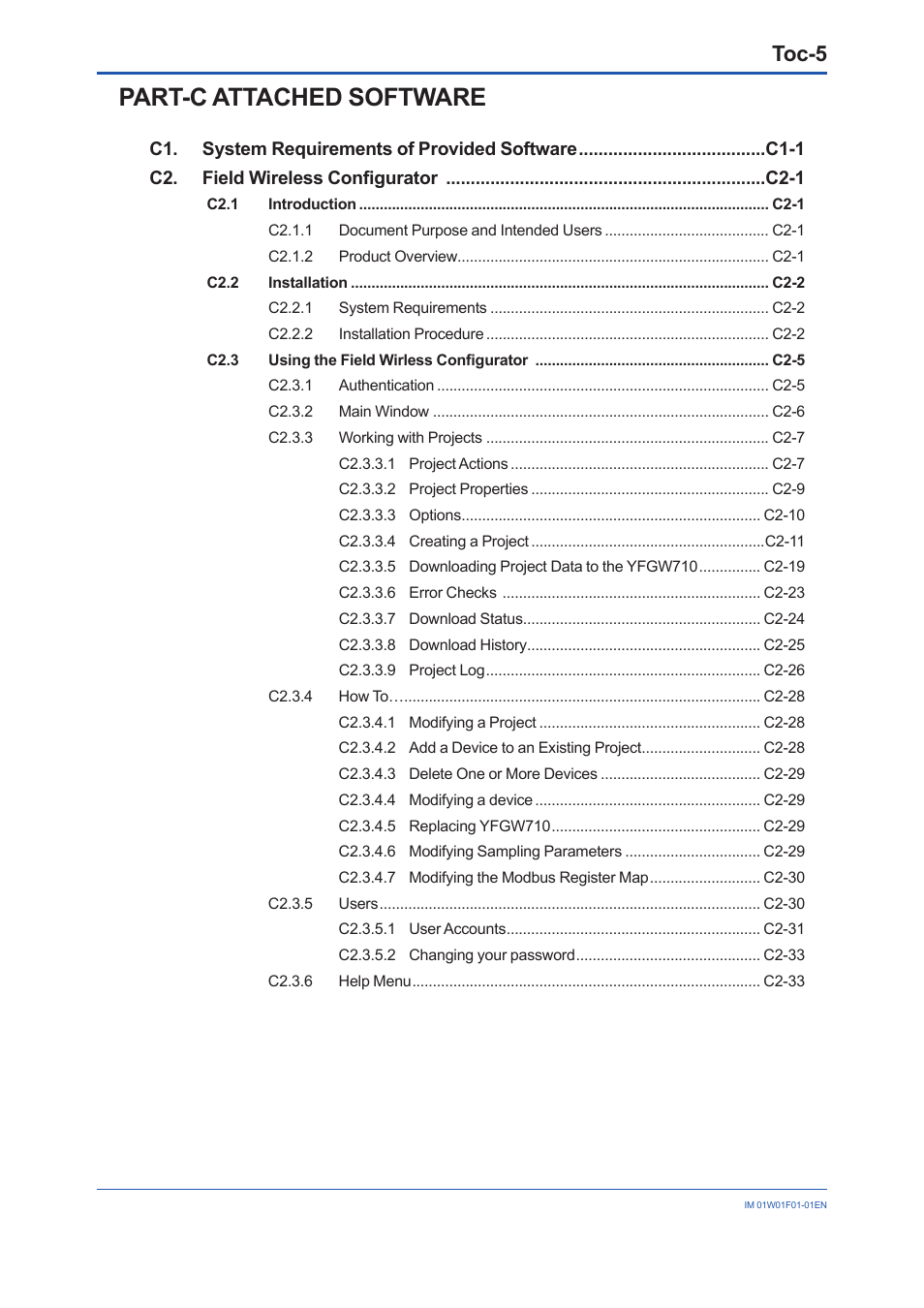 Part-c attached software, Toc-5 | Yokogawa YFGW710 User Manual | Page 7 / 194