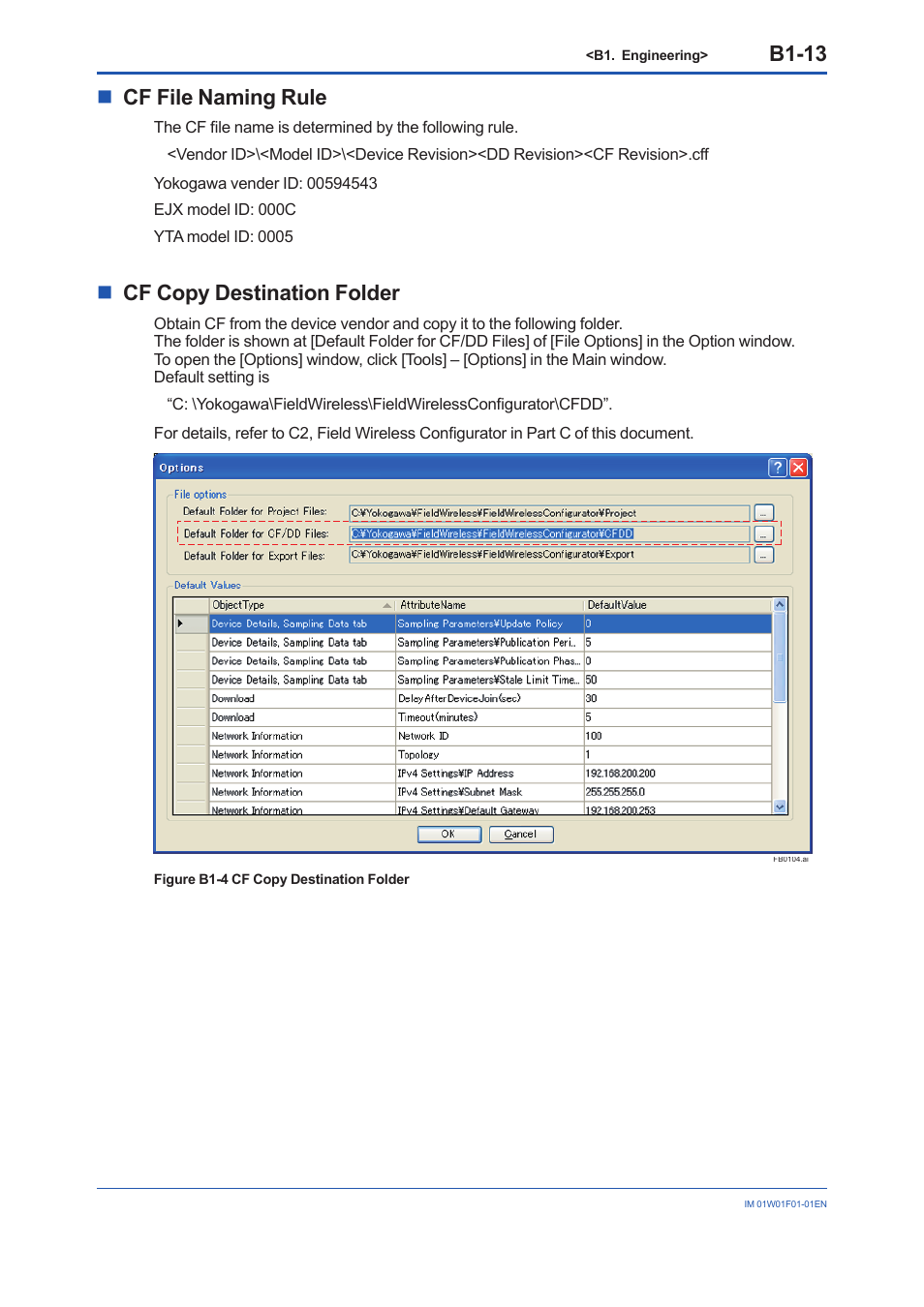 B1-13, Ncf file naming rule, Ncf copy destination folder | Yokogawa YFGW710 User Manual | Page 77 / 194