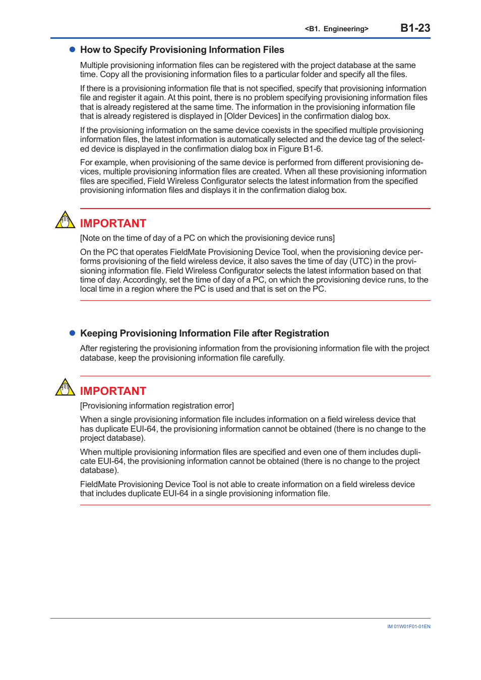 B1-23, Important | Yokogawa YFGW710 User Manual | Page 87 / 194