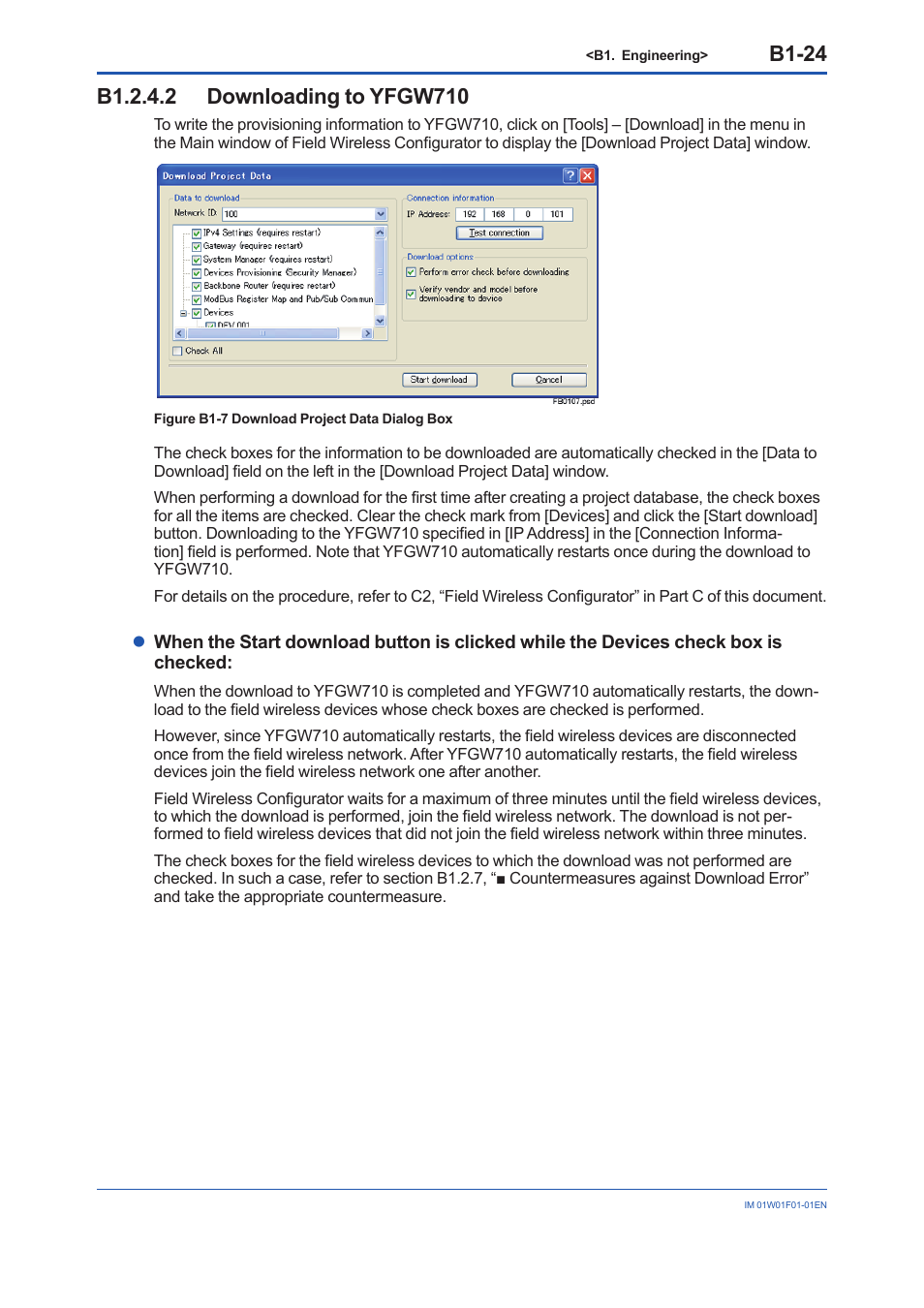 B1.2.4.2 downloading to yfgw710, B1-24 | Yokogawa YFGW710 User Manual | Page 88 / 194