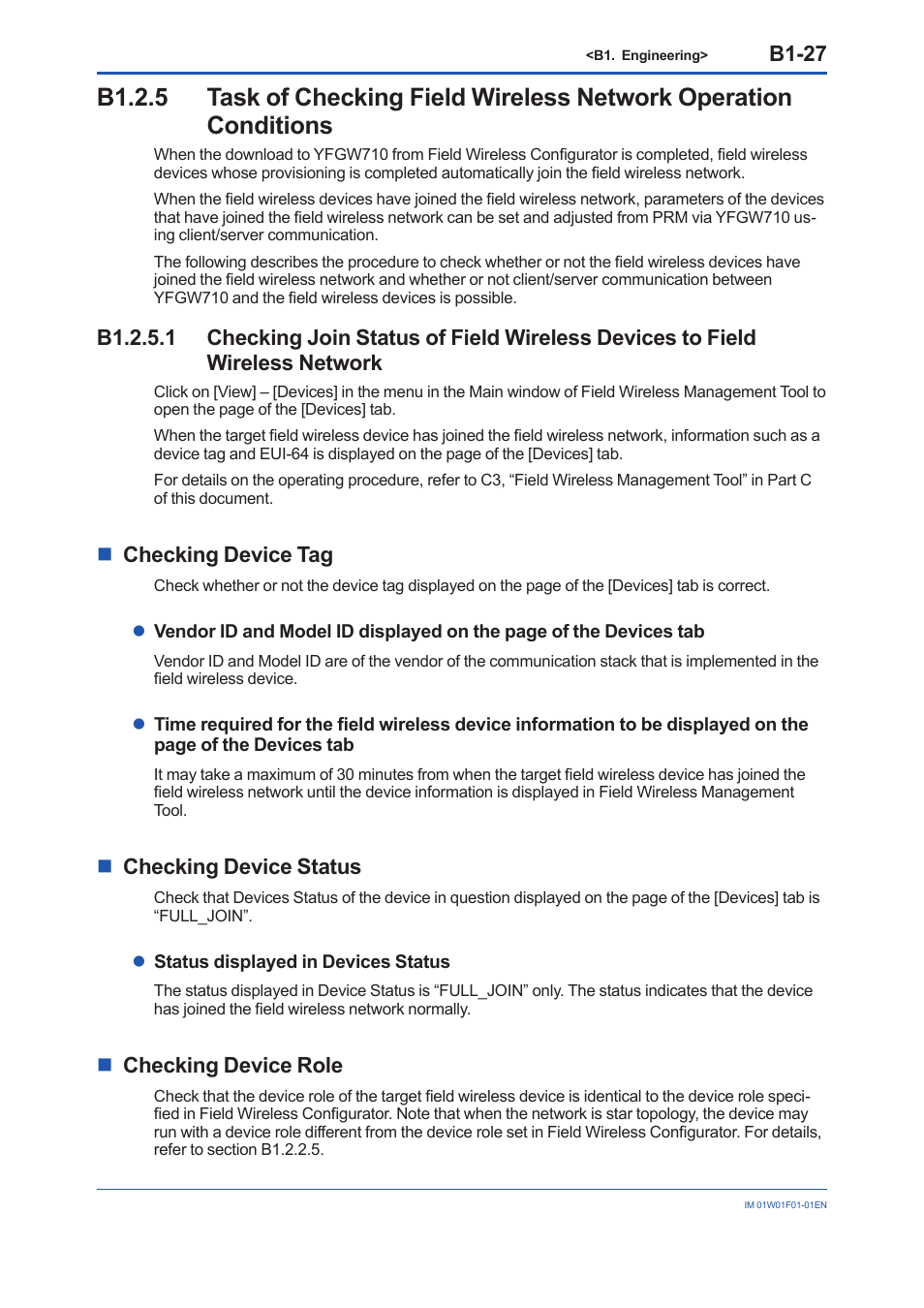 B1.2.5, B1-27, Nchecking device tag | Nchecking device status, Nchecking device role | Yokogawa YFGW710 User Manual | Page 91 / 194