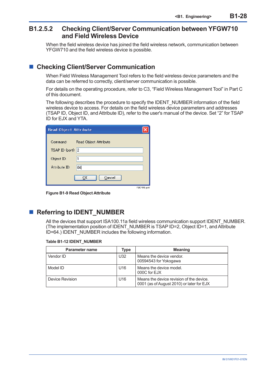 B1-28, Nchecking client/server communication, Nreferring to ident_number | Yokogawa YFGW710 User Manual | Page 92 / 194