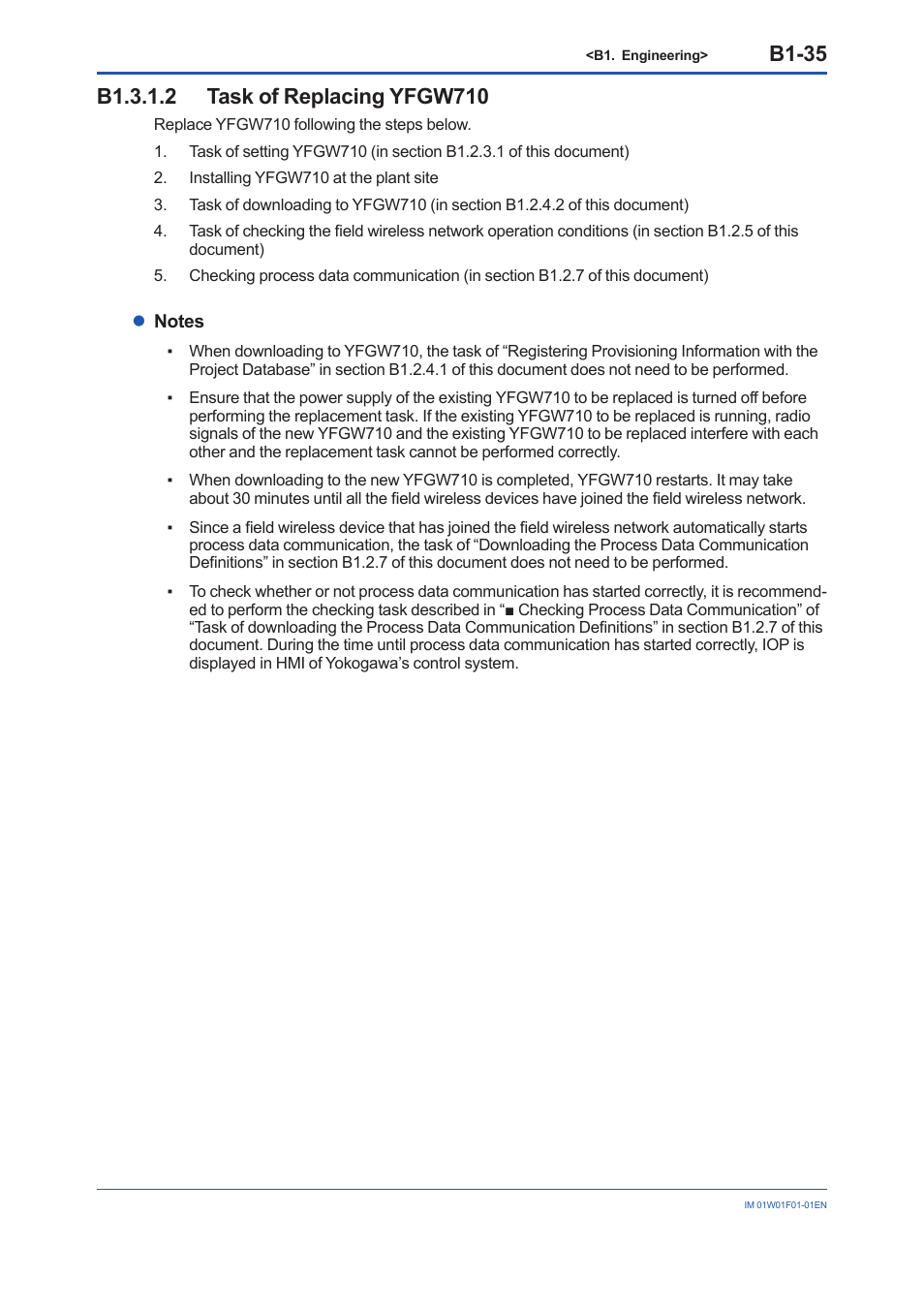 B1.3.1.2 task of replacing yfgw710, B1-35 | Yokogawa YFGW710 User Manual | Page 99 / 194