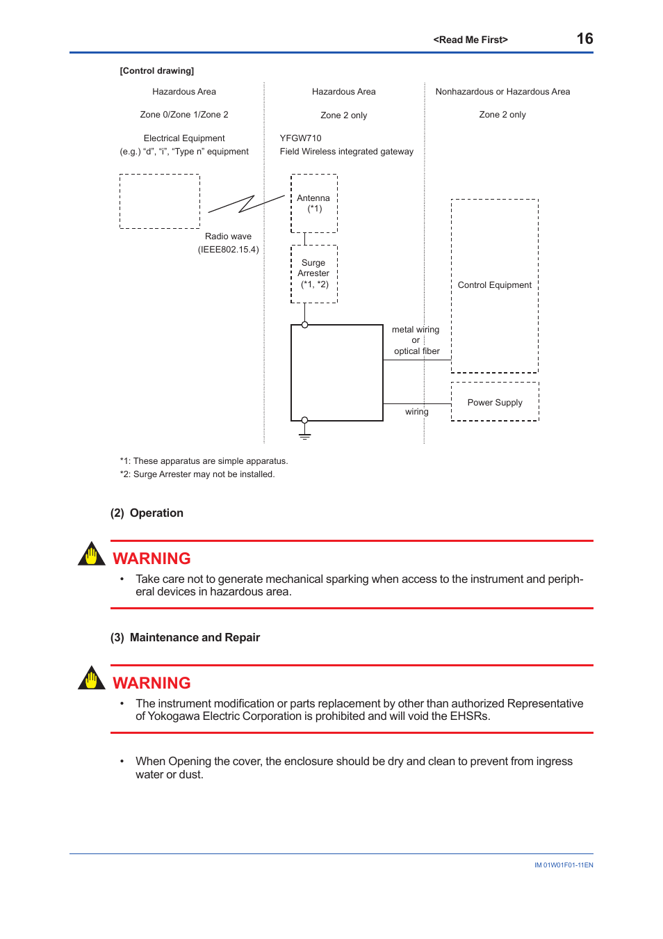 Warning | Yokogawa YFGW710 User Manual | Page 16 / 29