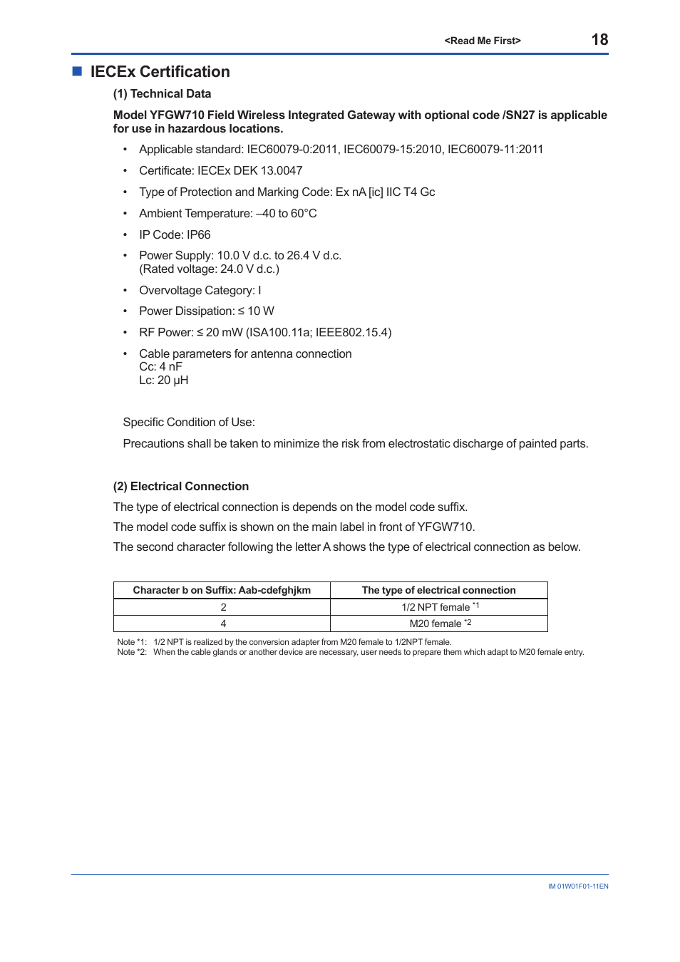 Niecex certification | Yokogawa YFGW710 User Manual | Page 18 / 29