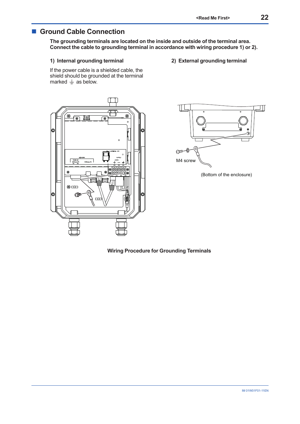 Nground cable connection | Yokogawa YFGW710 User Manual | Page 22 / 29