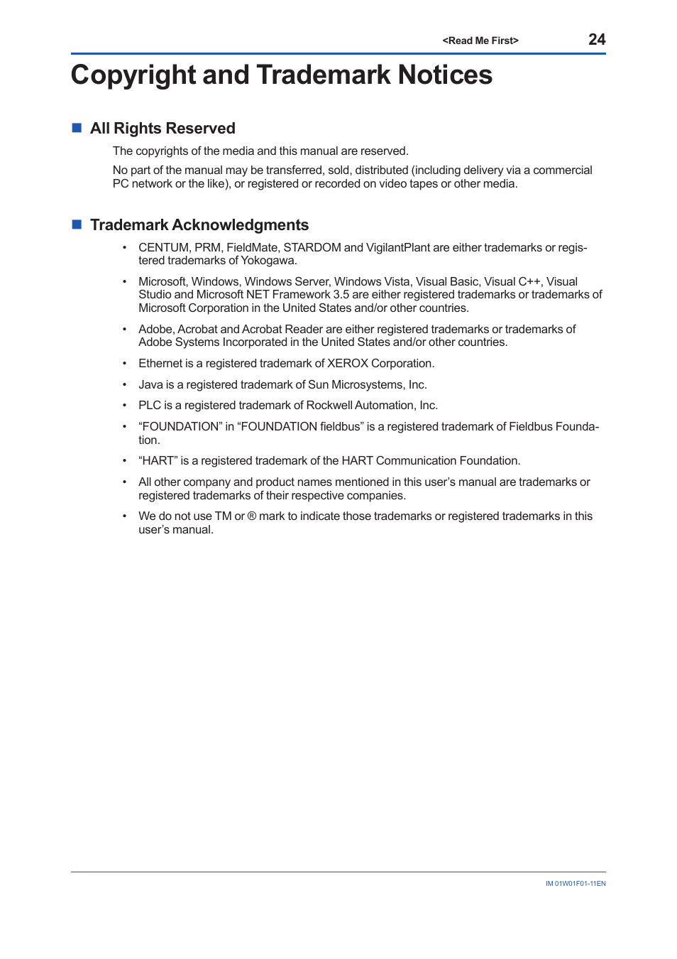 Copyright and trademark notices, Nall rights reserved, Ntrademark acknowledgments | Yokogawa YFGW710 User Manual | Page 24 / 29