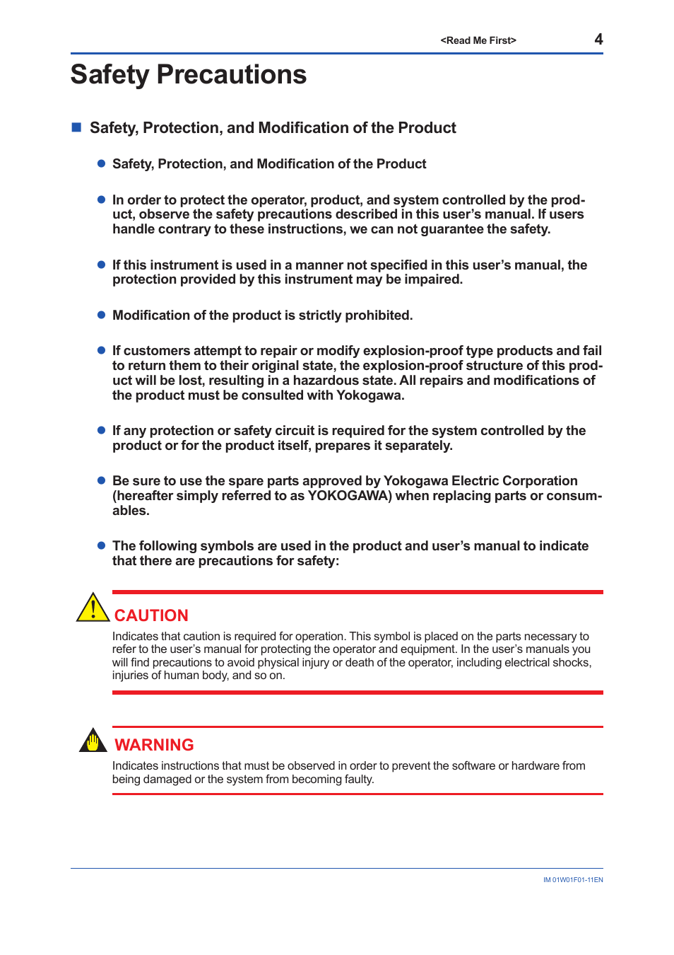 Safety precautions, Caution, Warning | Yokogawa YFGW710 User Manual | Page 4 / 29