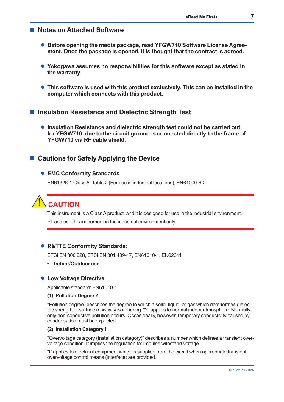 Caution, Ncautions for safely applying the device | Yokogawa YFGW710 User Manual | Page 7 / 29