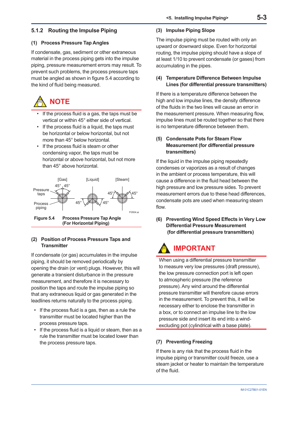 2 routing the impulse piping, Routing the impulse piping -3, Important | Yokogawa EJX430B User Manual | Page 27 / 110