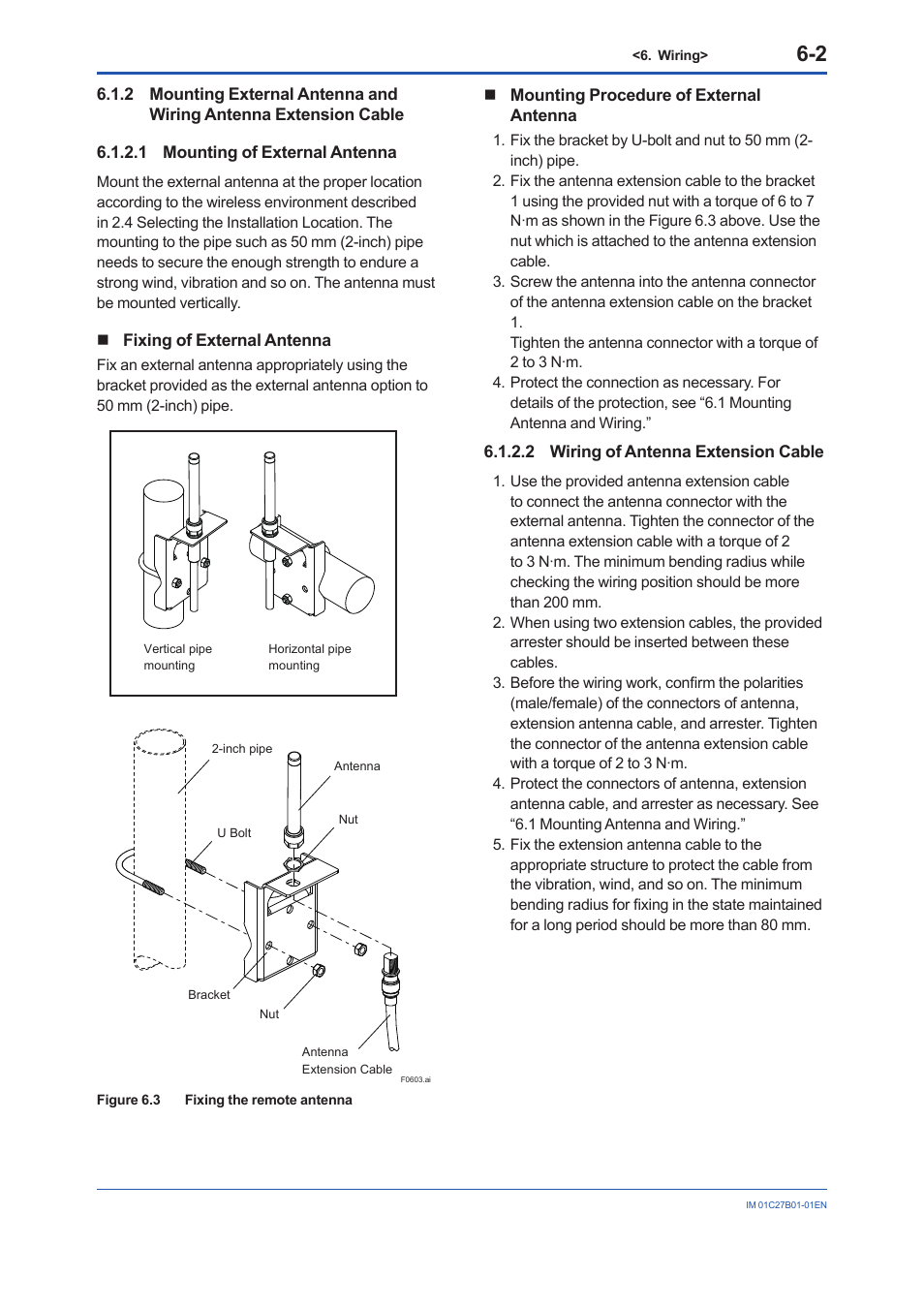 1 mounting of external antenna, 2 wiring of antenna extension cable | Yokogawa EJX430B User Manual | Page 30 / 110