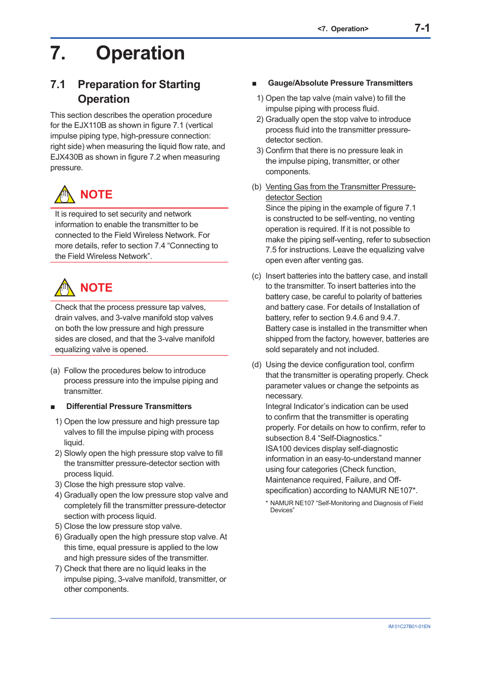 Operation, 1 preparation for starting operation, Operation -1 | Preparation for starting operation -1 | Yokogawa EJX430B User Manual | Page 33 / 110