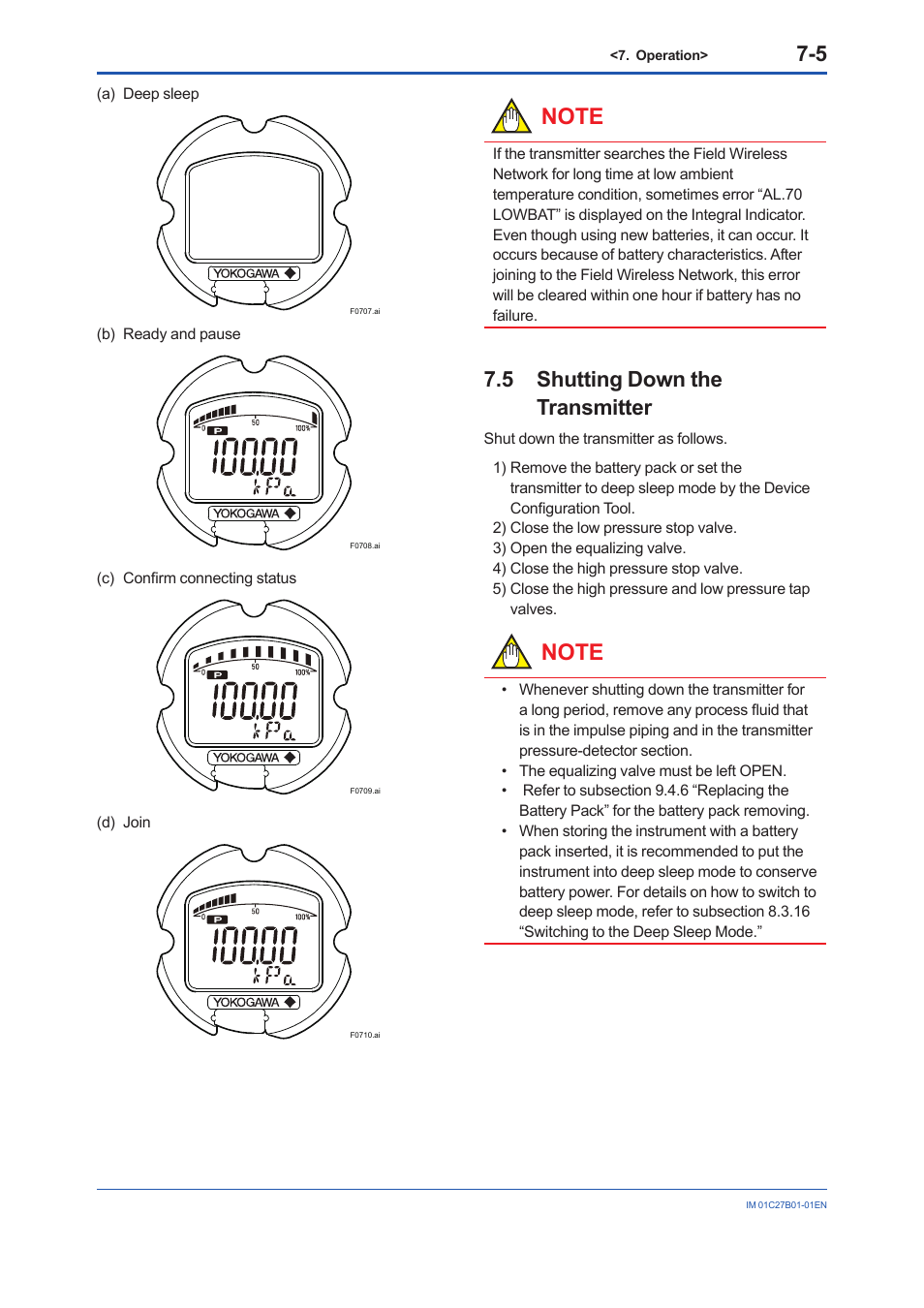 5 shutting down the transmitter, Shutting down the transmitter -5 | Yokogawa EJX430B User Manual | Page 37 / 110