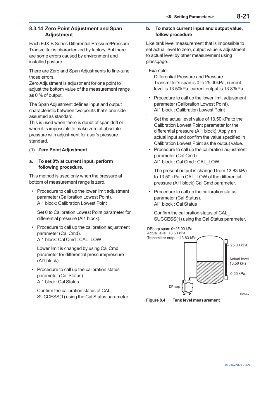 14 zero point adjustment and span adjustment, Zero point adjustment and span adjustment -21 | Yokogawa EJX430B User Manual | Page 59 / 110