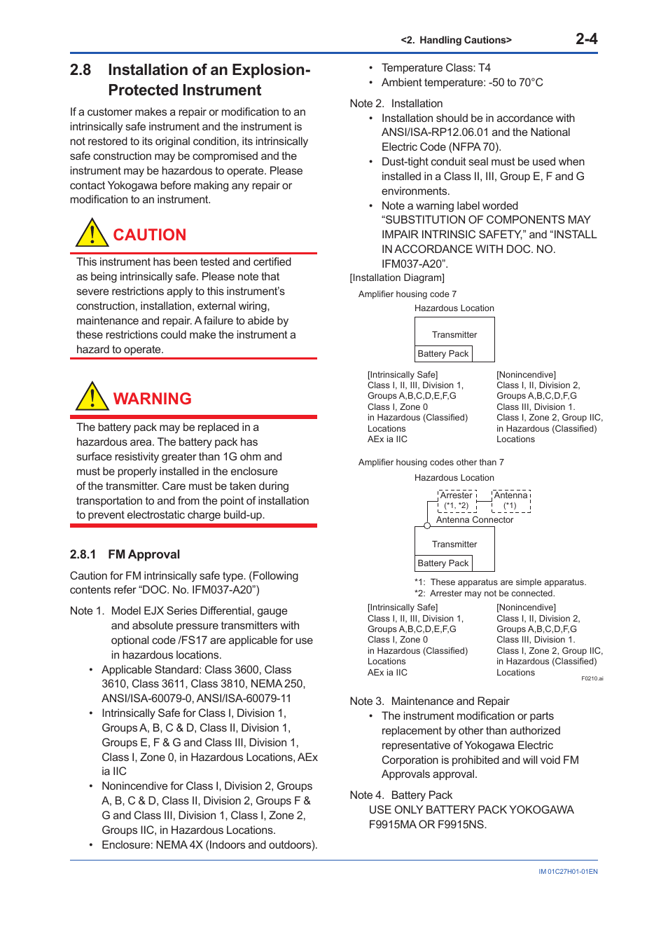 1 fm approval, Fm approval -4, Caution | Warning | Yokogawa EJX438B User Manual | Page 12 / 104