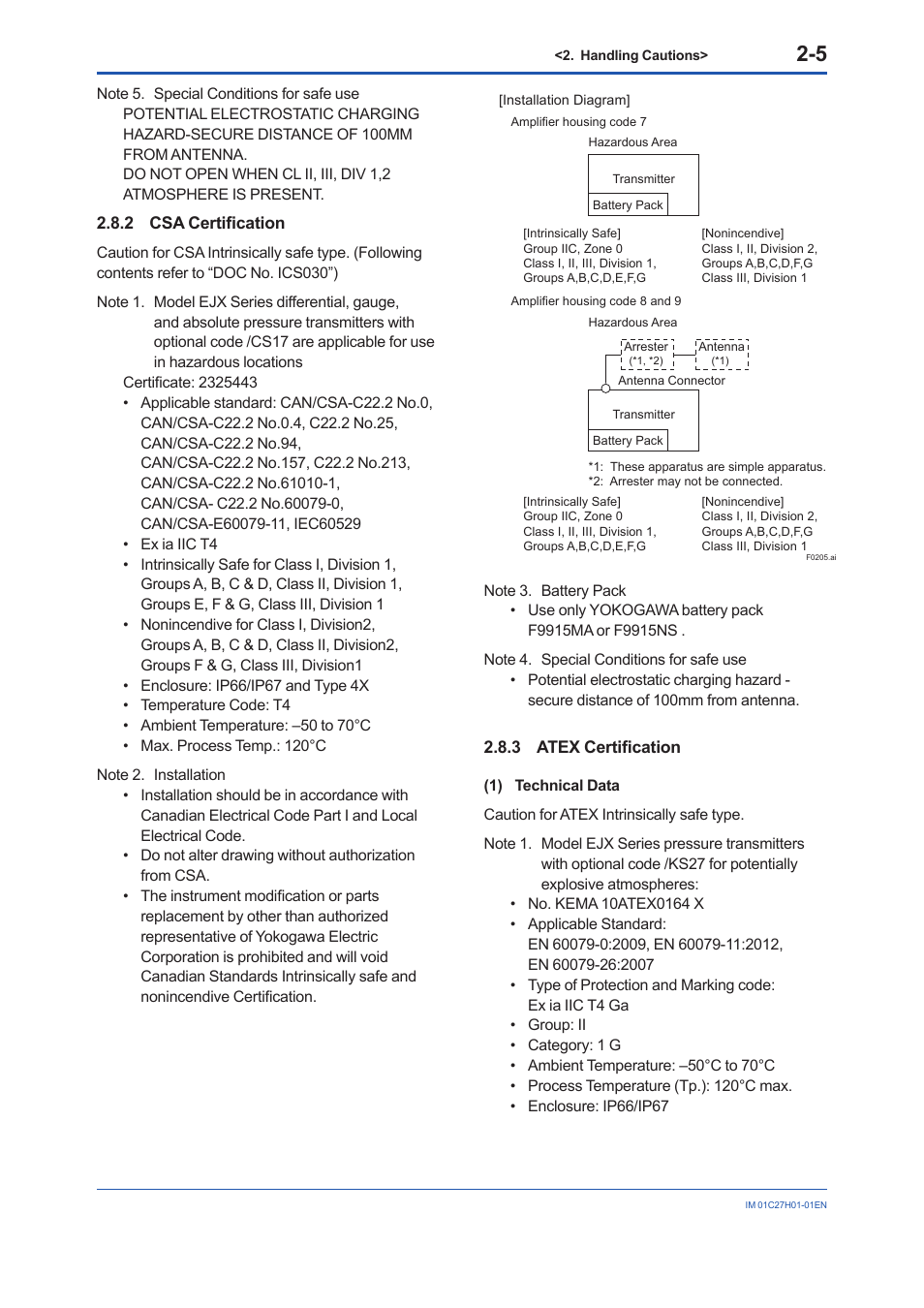 2 csa certification, 3 atex certification, Csa certification -5 | Atex certification -5 | Yokogawa EJX438B User Manual | Page 13 / 104
