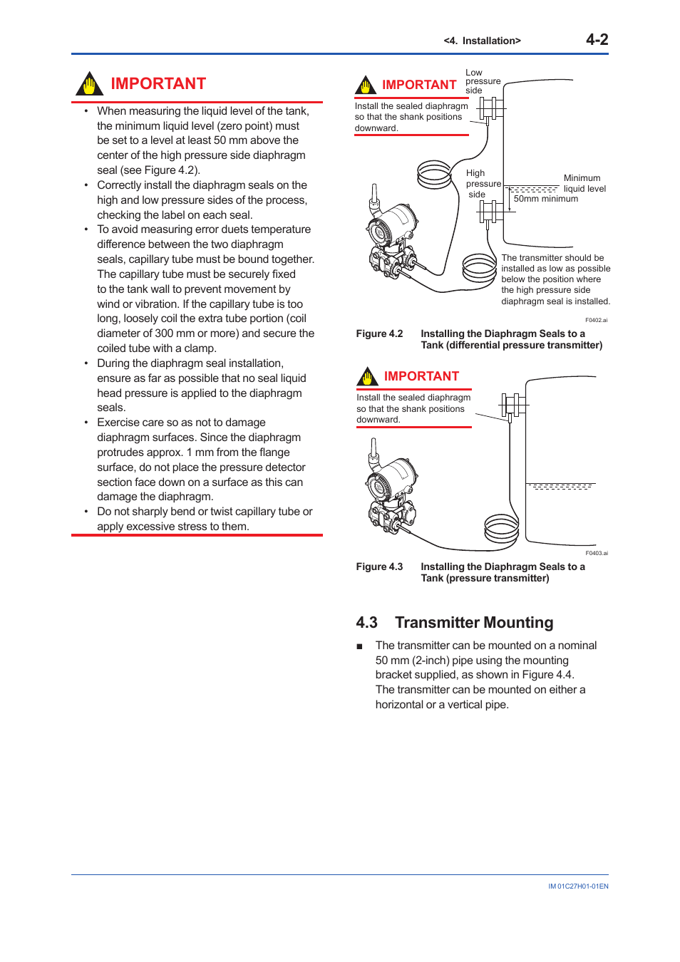 3 transmitter mounting, Transmitter mounting -2, Important | Yokogawa EJX438B User Manual | Page 20 / 104