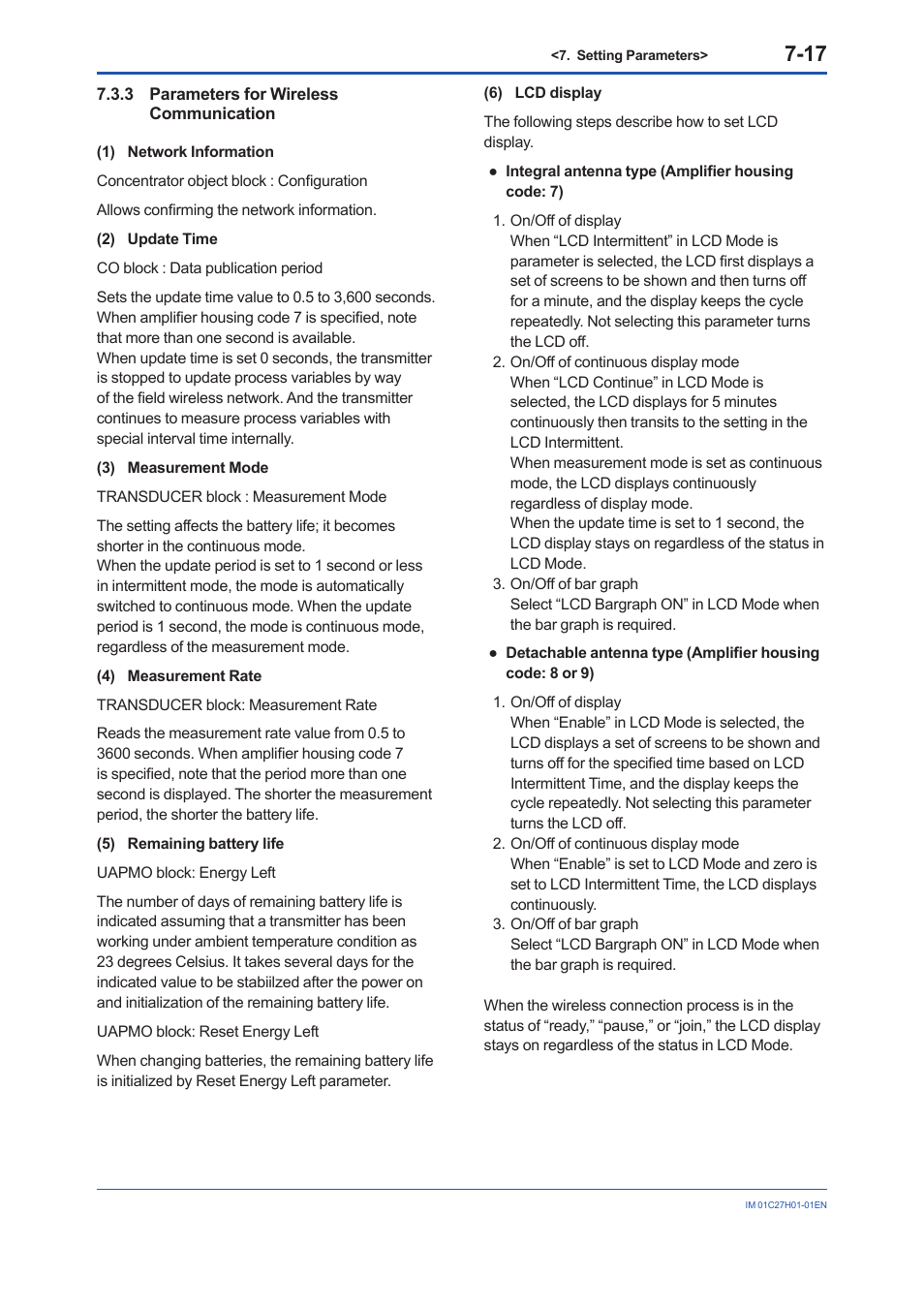 3 parameters for wireless communication, Parameters for wireless communication -17 | Yokogawa EJX438B User Manual | Page 51 / 104