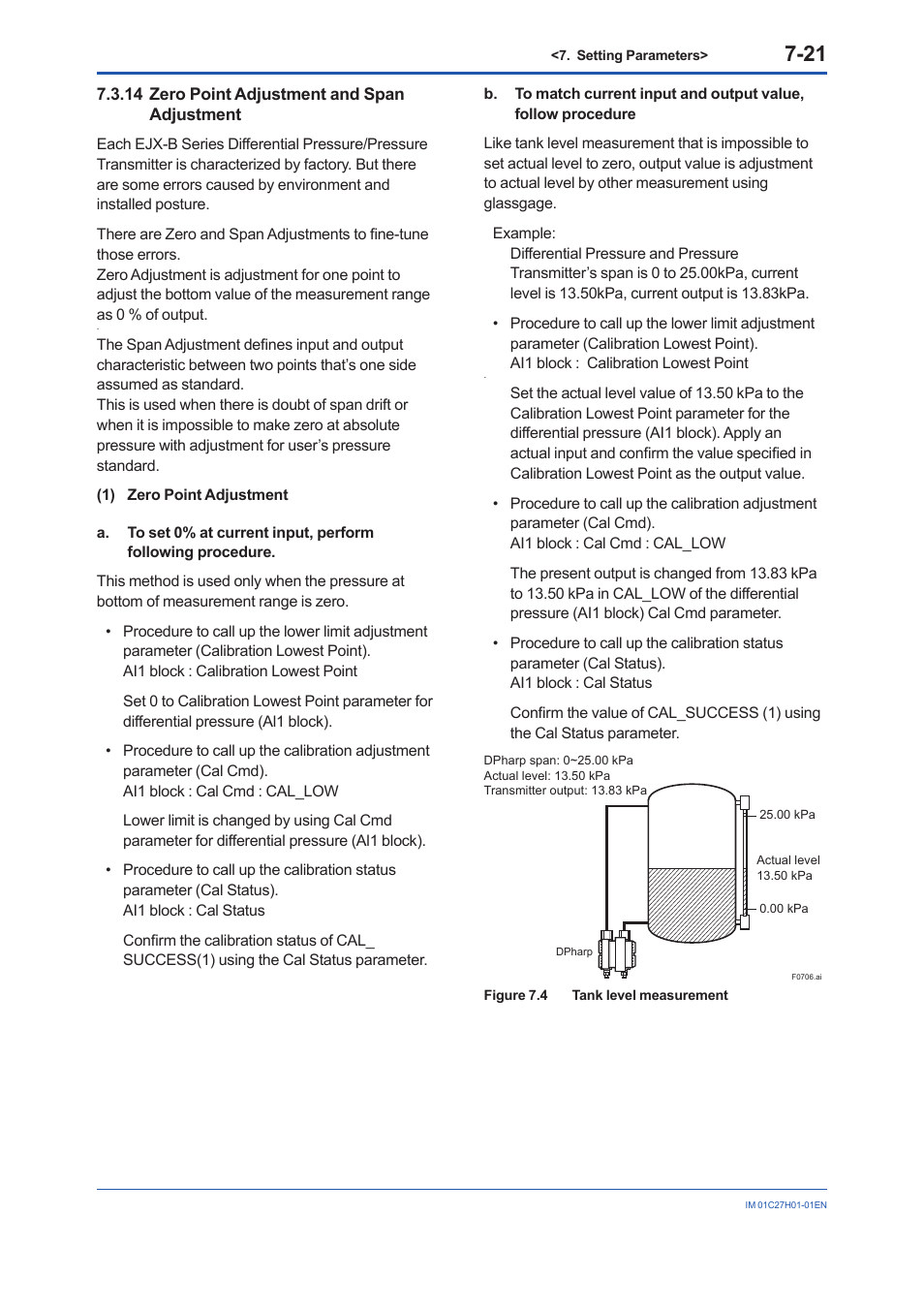 14 zero point adjustment and span adjustment, Zero point adjustment and span adjustment -21 | Yokogawa EJX438B User Manual | Page 55 / 104