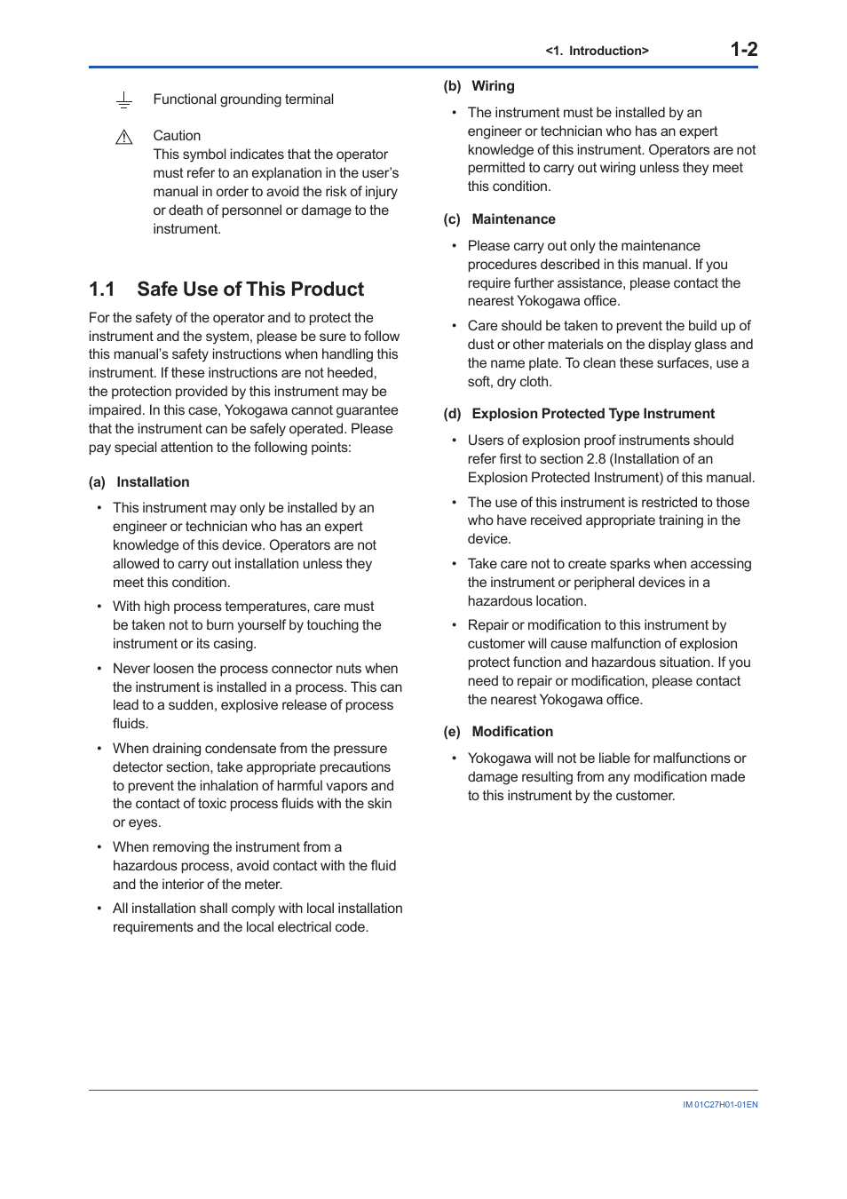 1 safe use of this product, Safe use of this product -2 | Yokogawa EJX438B User Manual | Page 6 / 104