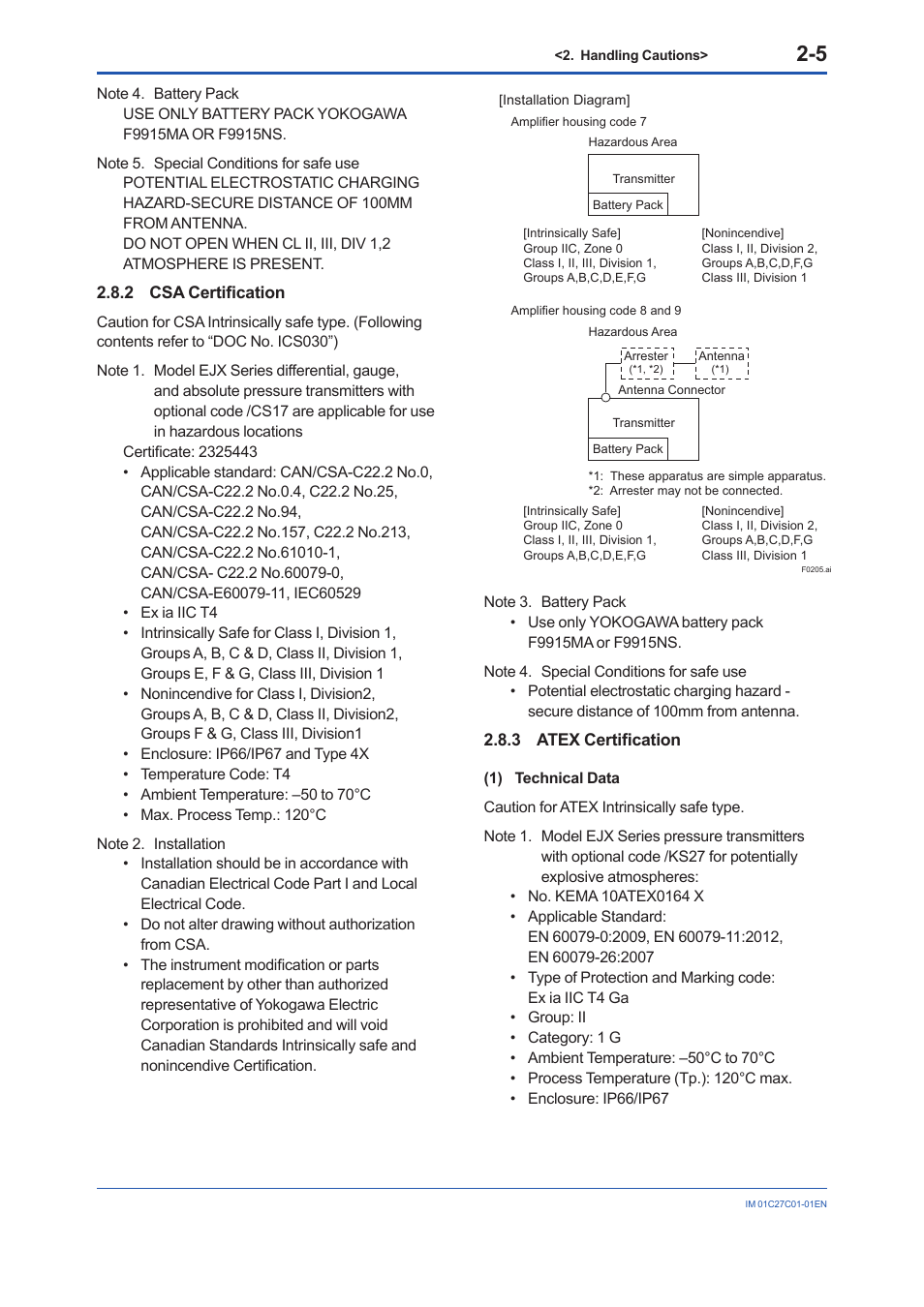 2 csa certification, 3 atex certification, Csa certification -5 | Atex certification -5 | Yokogawa EJX210B User Manual | Page 13 / 101