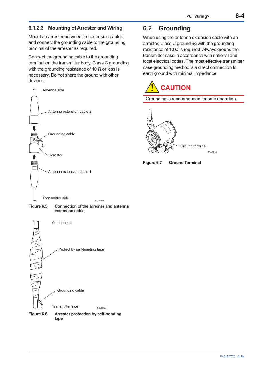 3 mounting of arrester and wiring, 2 grounding, 3 mounting of arrester and wiring -4 | Grounding -4, Caution | Yokogawa EJX210B User Manual | Page 28 / 101