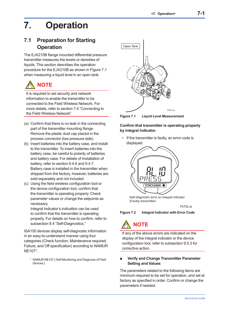 Operation, 1 preparation for starting operation, Operation -1 | Preparation for starting operation -1 | Yokogawa EJX210B User Manual | Page 29 / 101