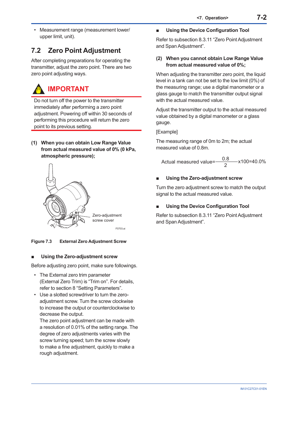 2 zero point adjustment, Zero point adjustment -2, Important | Yokogawa EJX210B User Manual | Page 30 / 101