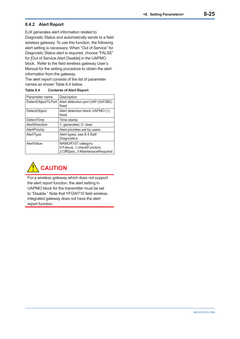 2 alert report, Alert report -25, Caution | Yokogawa EJX210B User Manual | Page 60 / 101