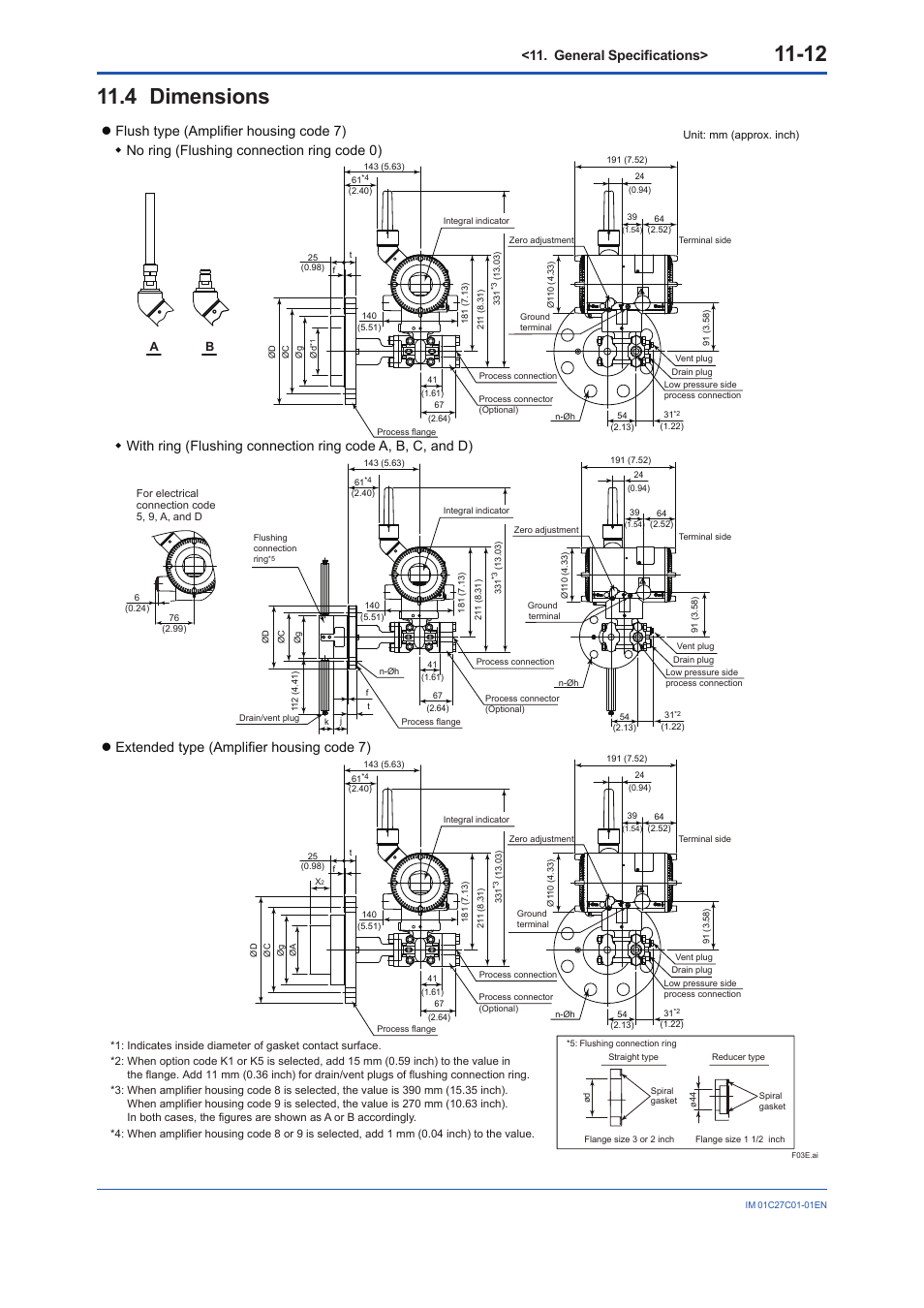 4 dimensions, Dimensions -12, General specifications | Yokogawa EJX210B User Manual | Page 99 / 101