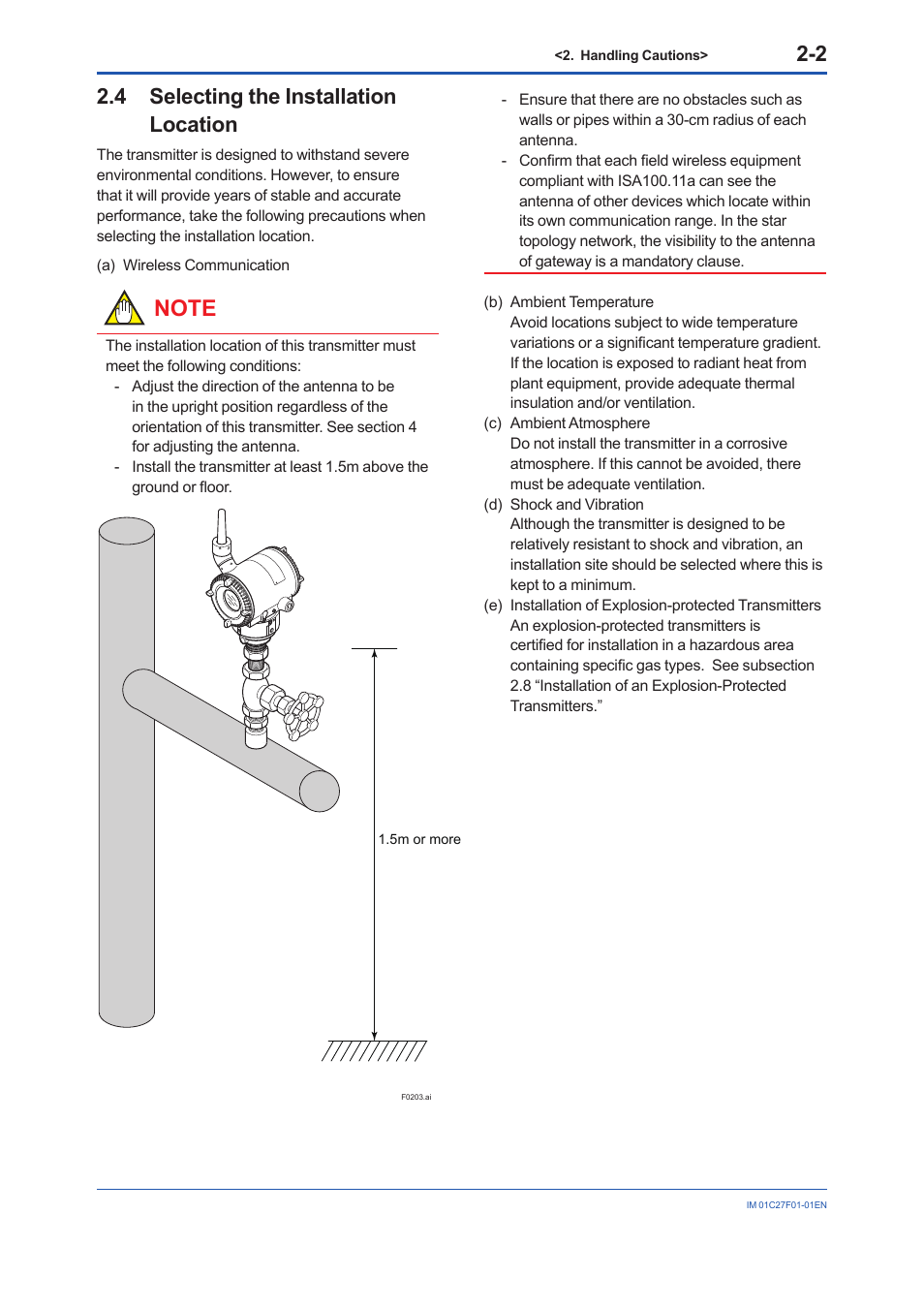 4 selecting the installation location, Selecting the installation location -2 | Yokogawa EJX530B User Manual | Page 10 / 91