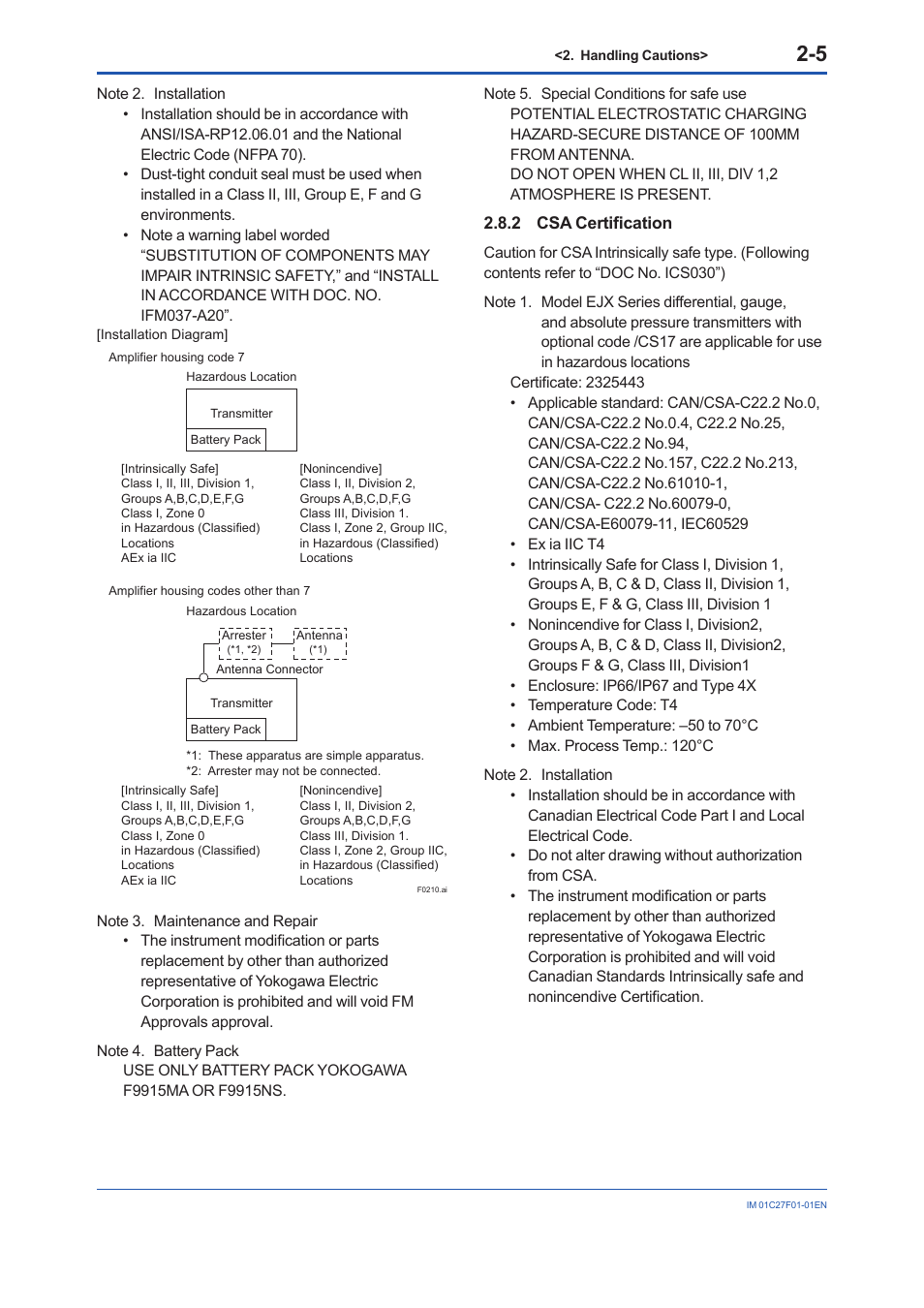 2 csa certification, Csa certification -5 | Yokogawa EJX530B User Manual | Page 13 / 91